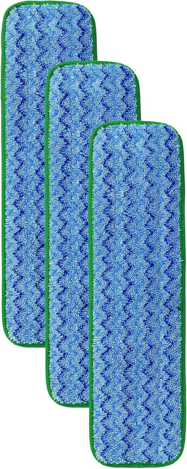 Rubbermaid Commercial Products Mop Head for Microfiber Damp Mop, 18-Inch, Green, Heavy-Duty Single Sided Cleaning Cloth for Hardwood/Tile/Laminated Floors in Kitchen/Lobby/Office (Pack of 3)
