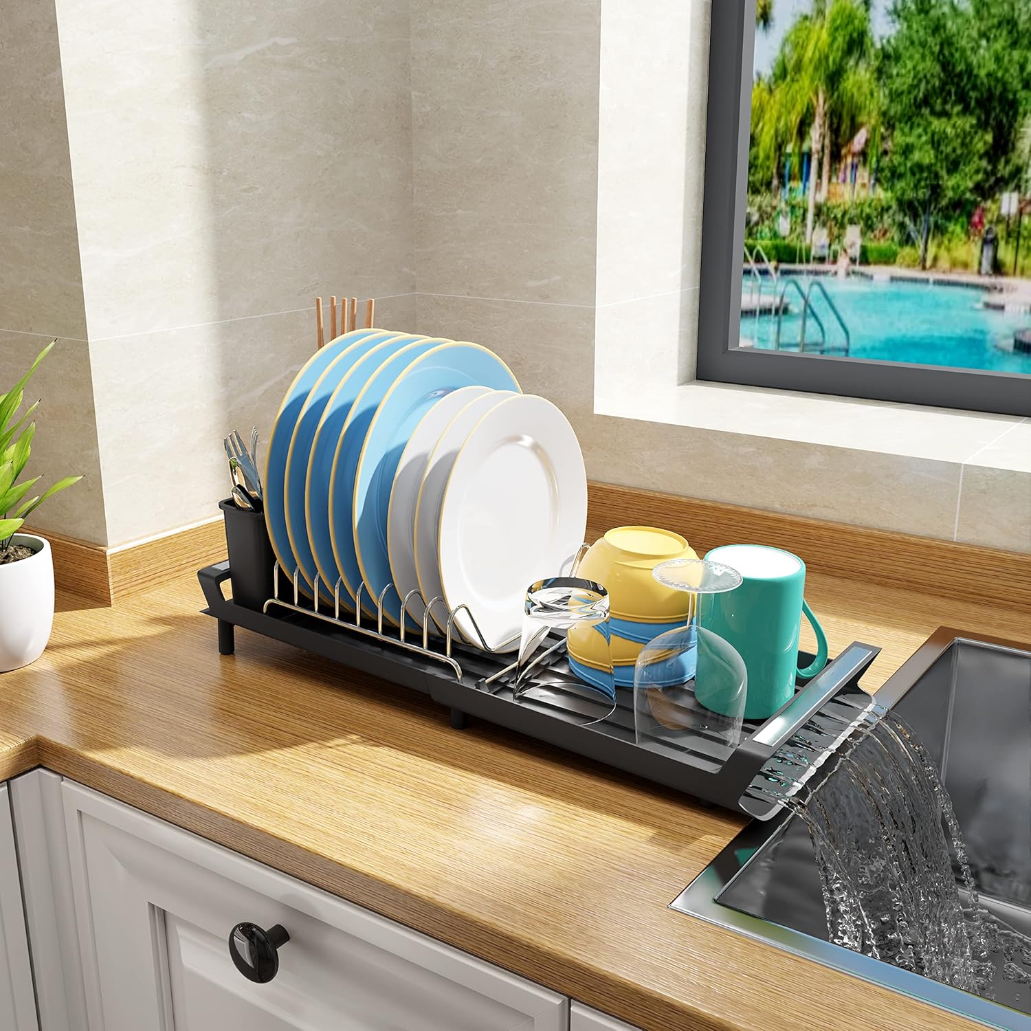 PETXPERT Dish Drying Rack, Expandable Dish Rack for Kitchen Counter
