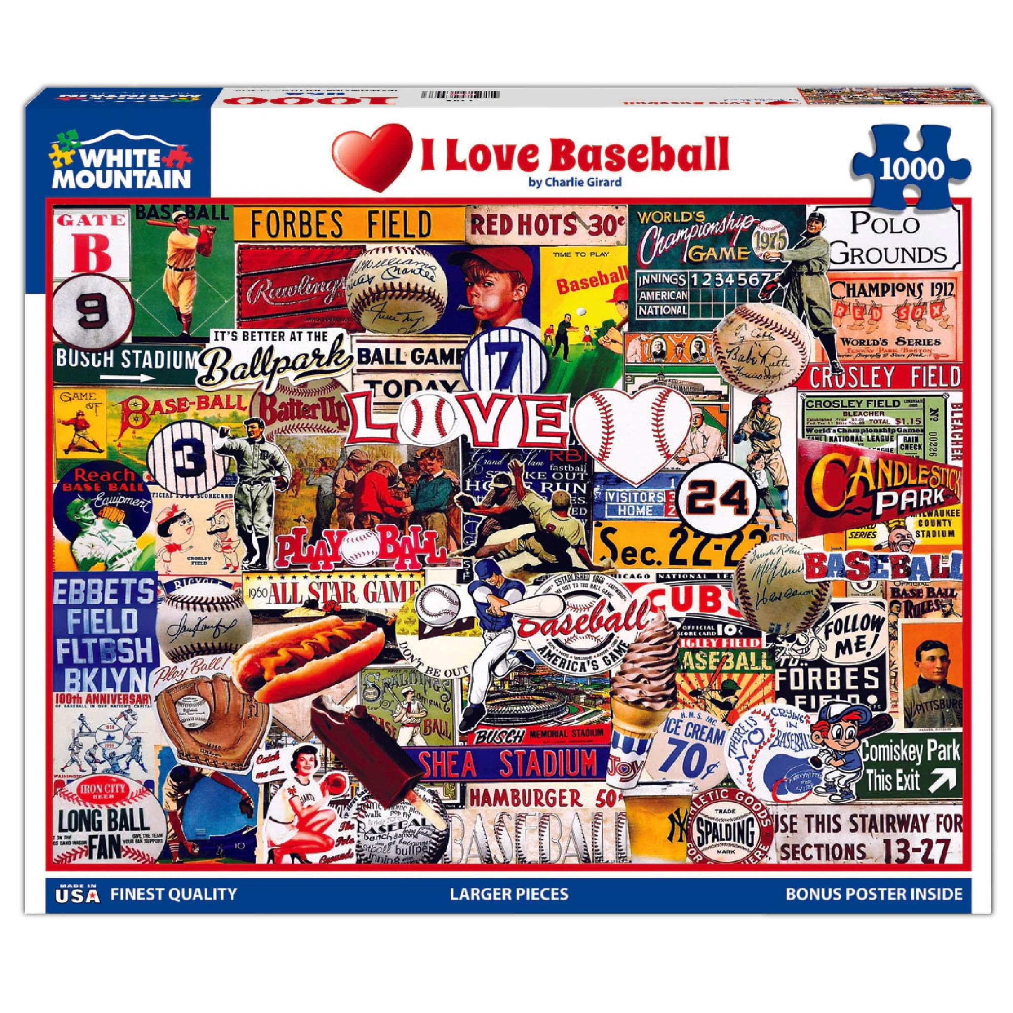 1000 Piece Jigsaw Puzzle Nostalgic Sports, I Love Baseball