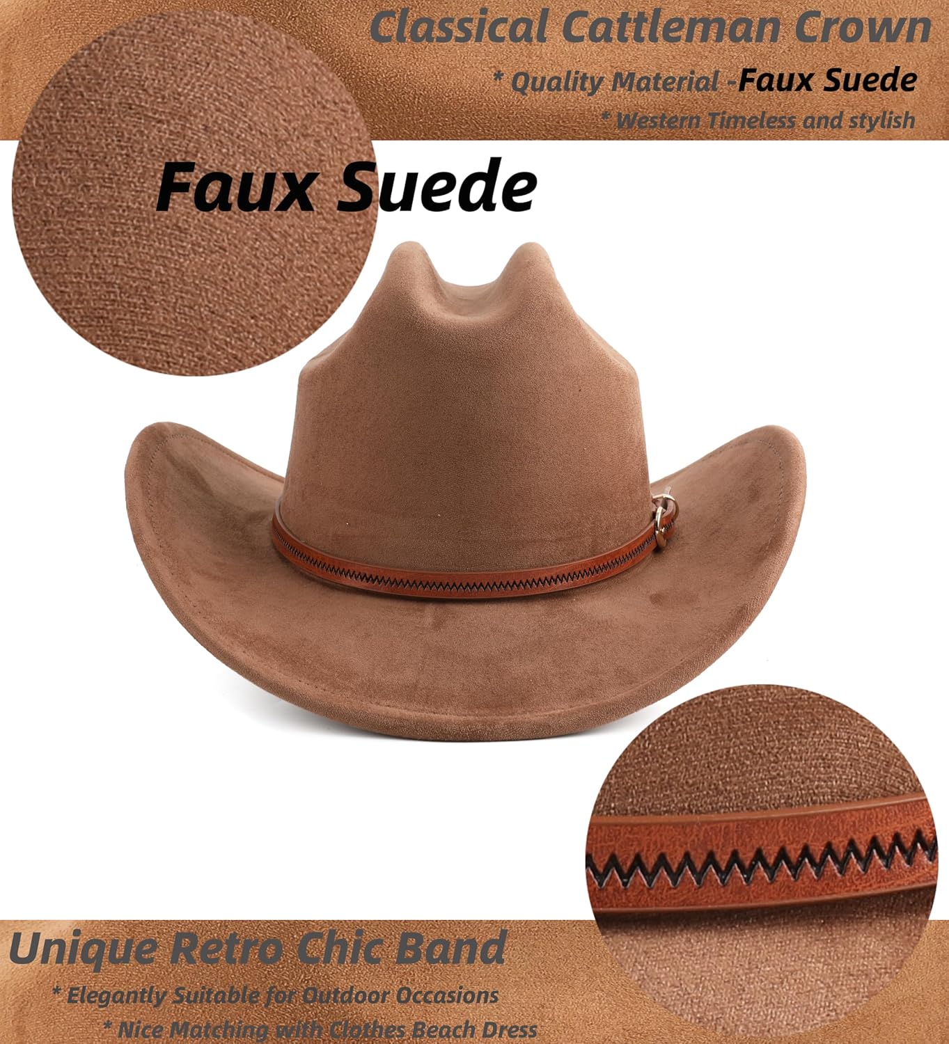 Cowboy Hat for Women and Men Wide Brim Western Cowgirl Hat - Image 4