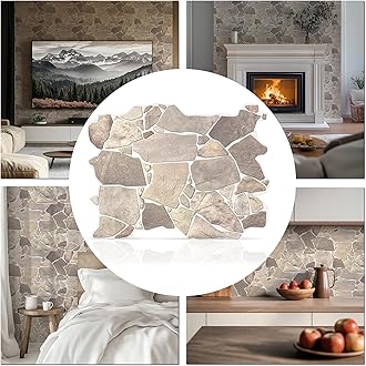 Retro-Art 3D Faux Stone Wall Panels, Pack of 15, Grey Beige Brown Wild Boulder, Lightweight PVC Sheets 17.5" x 23.75" (44.5cm x 60.3cm), Rock Tiles - Covers 43.3Sq Ft (4m2)