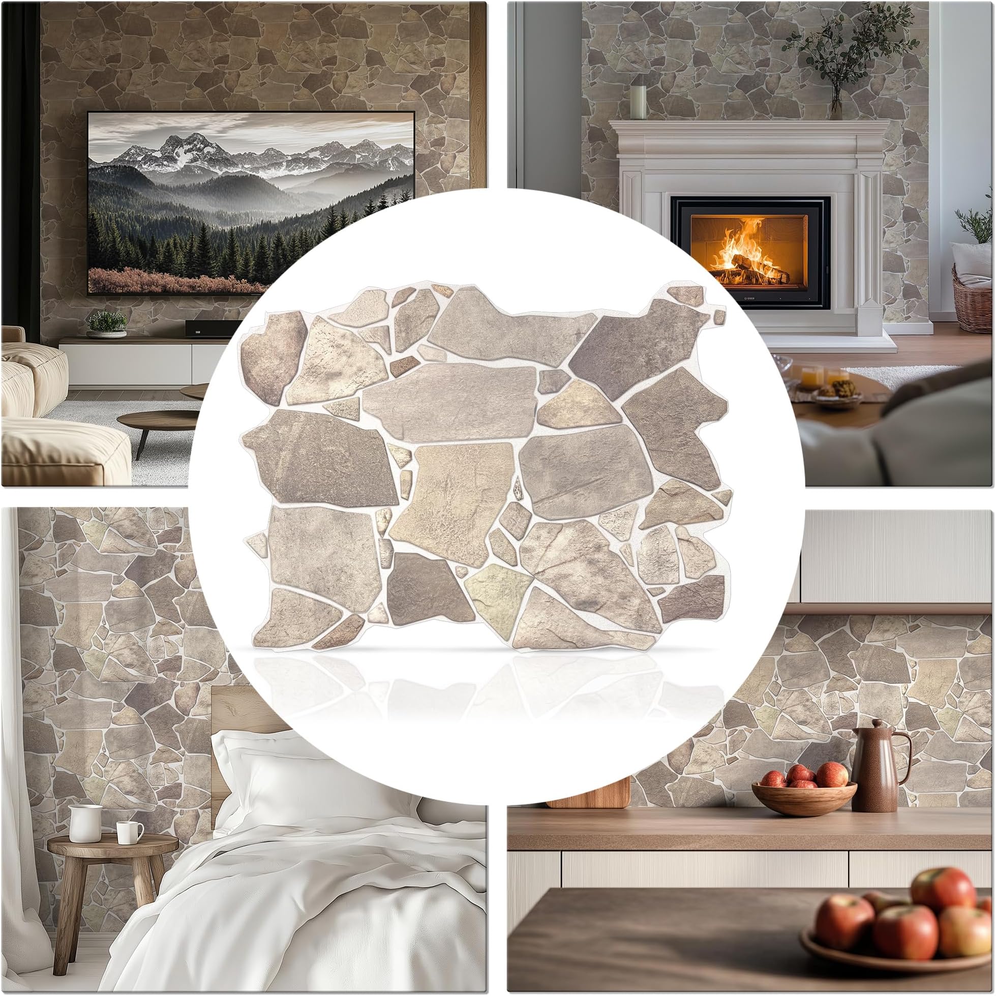 CONCORD WALLCOVERINGS ™ Retro-Art 3D Faux Stone Wall Panels, Pack of 20, Beige Brown Wild Boulder, Lightweight 17.5" x 23.75" (44.5 cm x 60.3 cm) PVC Sheets, Rock Tiles - Covers 57.7 Sq Ft (5.3 m2)