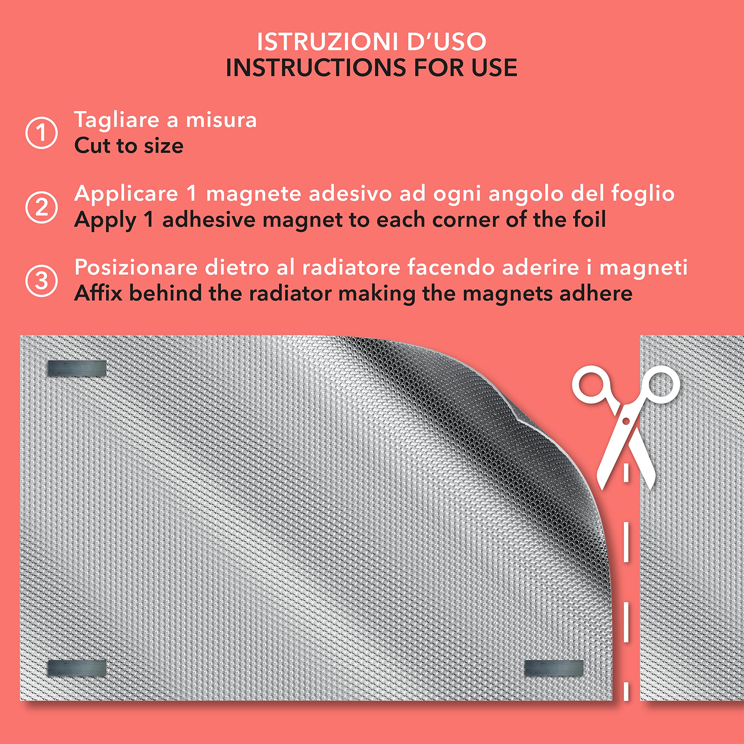 Panneau isolant pour radiateurs | isolation thermique et thermique pour radiateurs | 300 x 75 cm | Fabriqué en Italie | Système de fixation magnétique anti-condensation | Économie d'énergie et