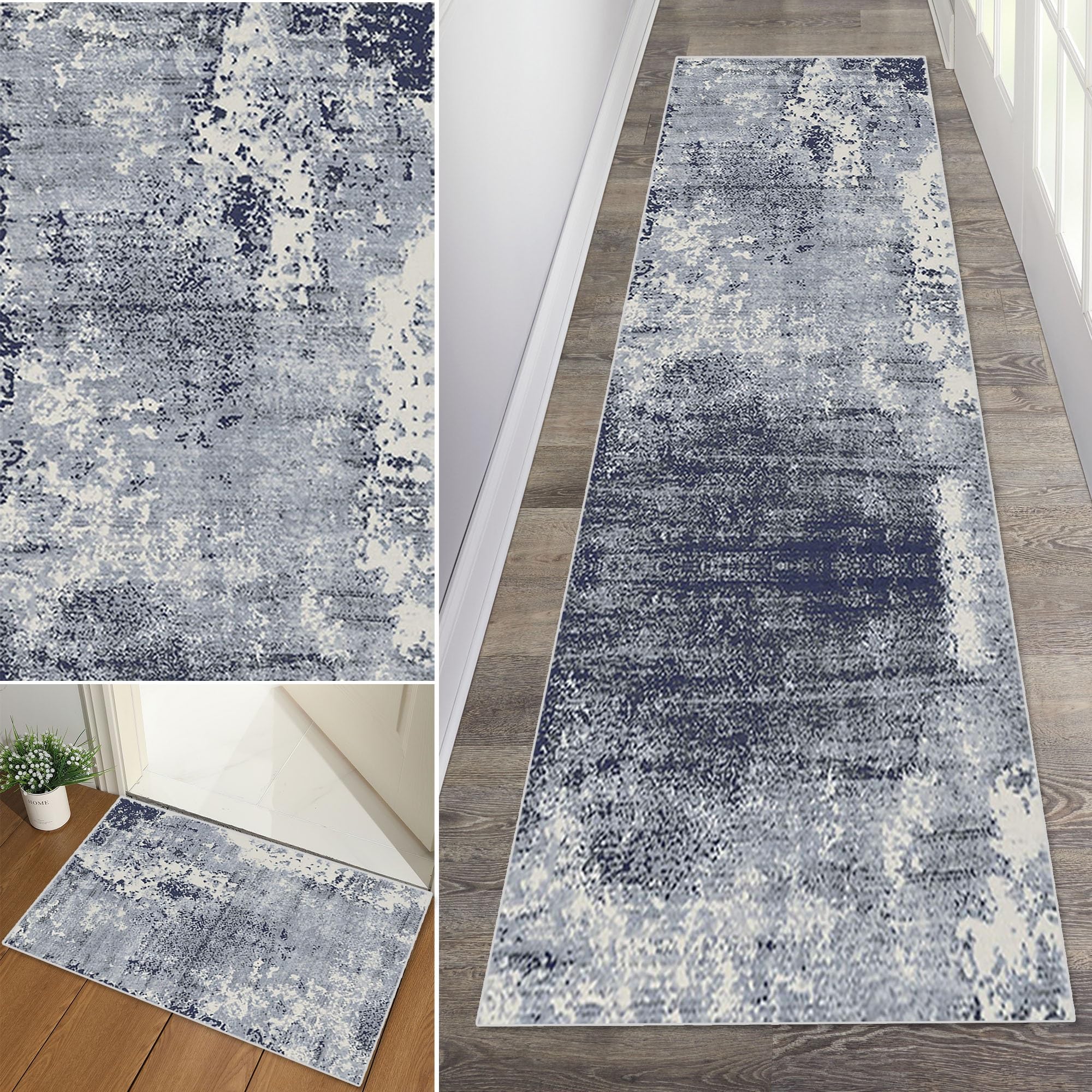 Tapis de couloir vintage abstrait lavable et antidérapant grand format