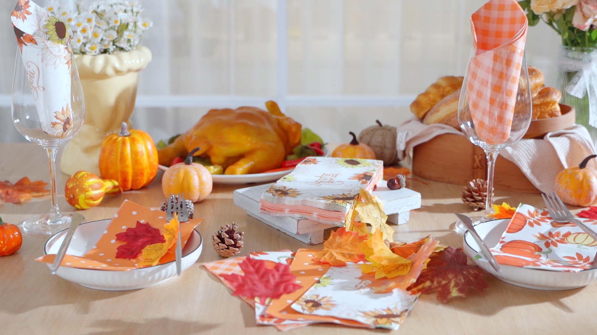 Whaline Happy Fall Guest Napkins Orange Brown Paper Napkins Autumn Disposable Guest Hand Napkin Towel For Thanksgiving Party Supplies Bathroom Table Decor,80Pcs