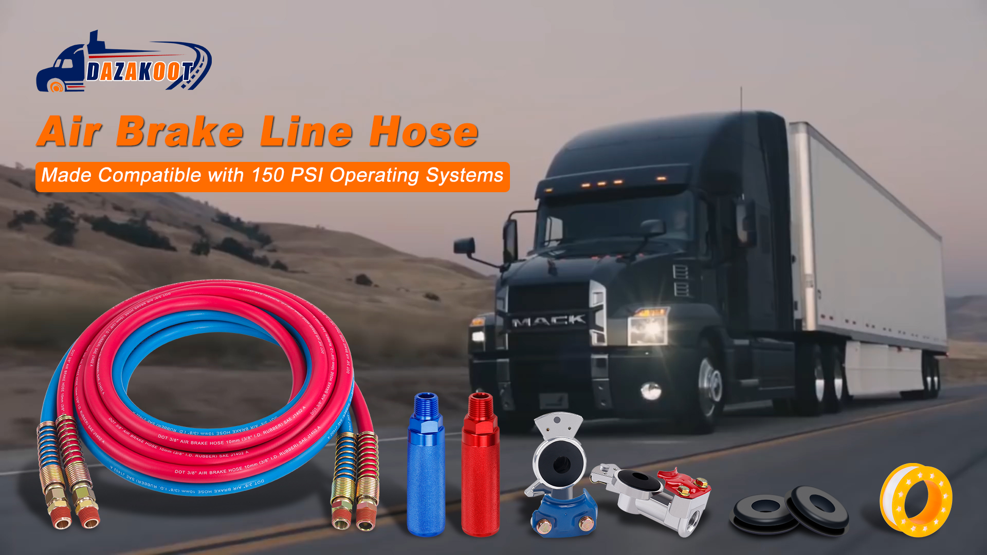 Dazakoot 15FT Air Brake Hose Kit For Semi Trucks – Includes Glad Hands, Extensions, Meets DOT Standards