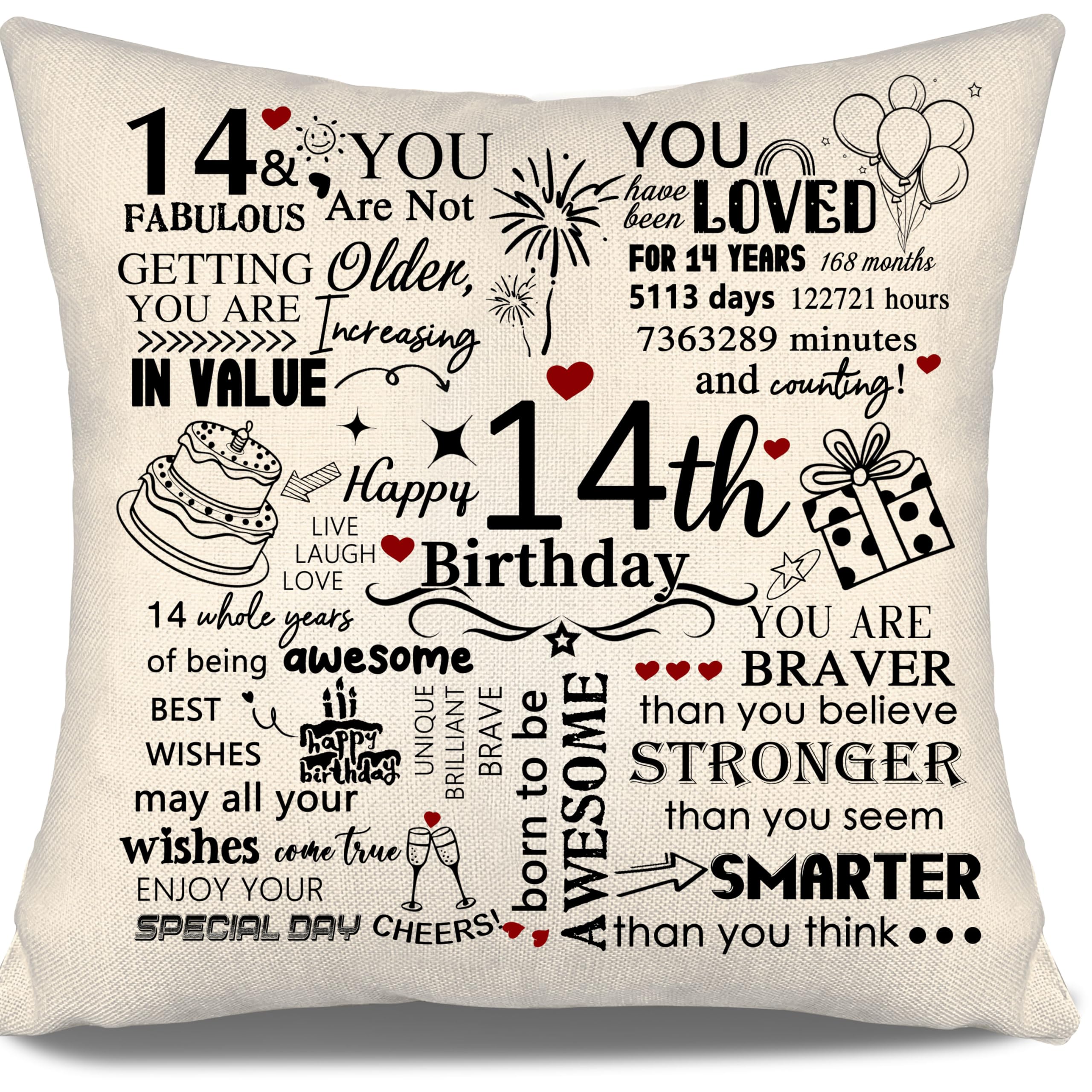 Aosumin 14th Birthday Gift Cushion Cover for Daughter Son Granddaughter Grandson Niece Nephew Cousin Friend 14 Years Old Girls Boys Gift Inspirational Cushion Cover Happy Birthday Decorations (14)