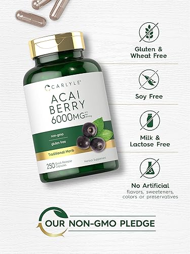 Miniatura 5 de Carlyle Cápsulas de bayas de acai de 6000 mg | 250 unidades | Extracto de bayas de acai sin OMG y sin gluten
