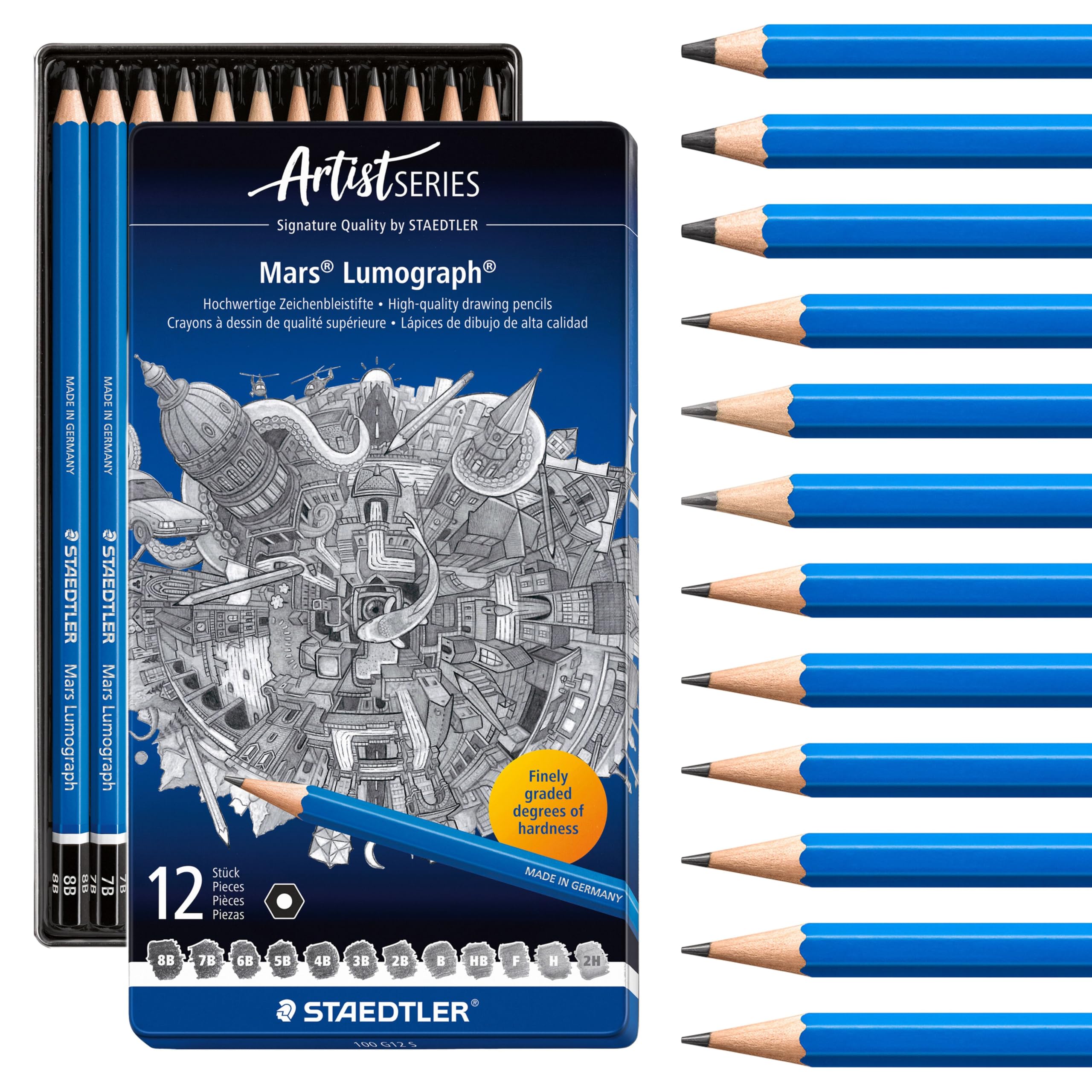 Lumograph Graphite Drawing & Sketching Pencils, Soft Set of 12 Degrees (100G12S)