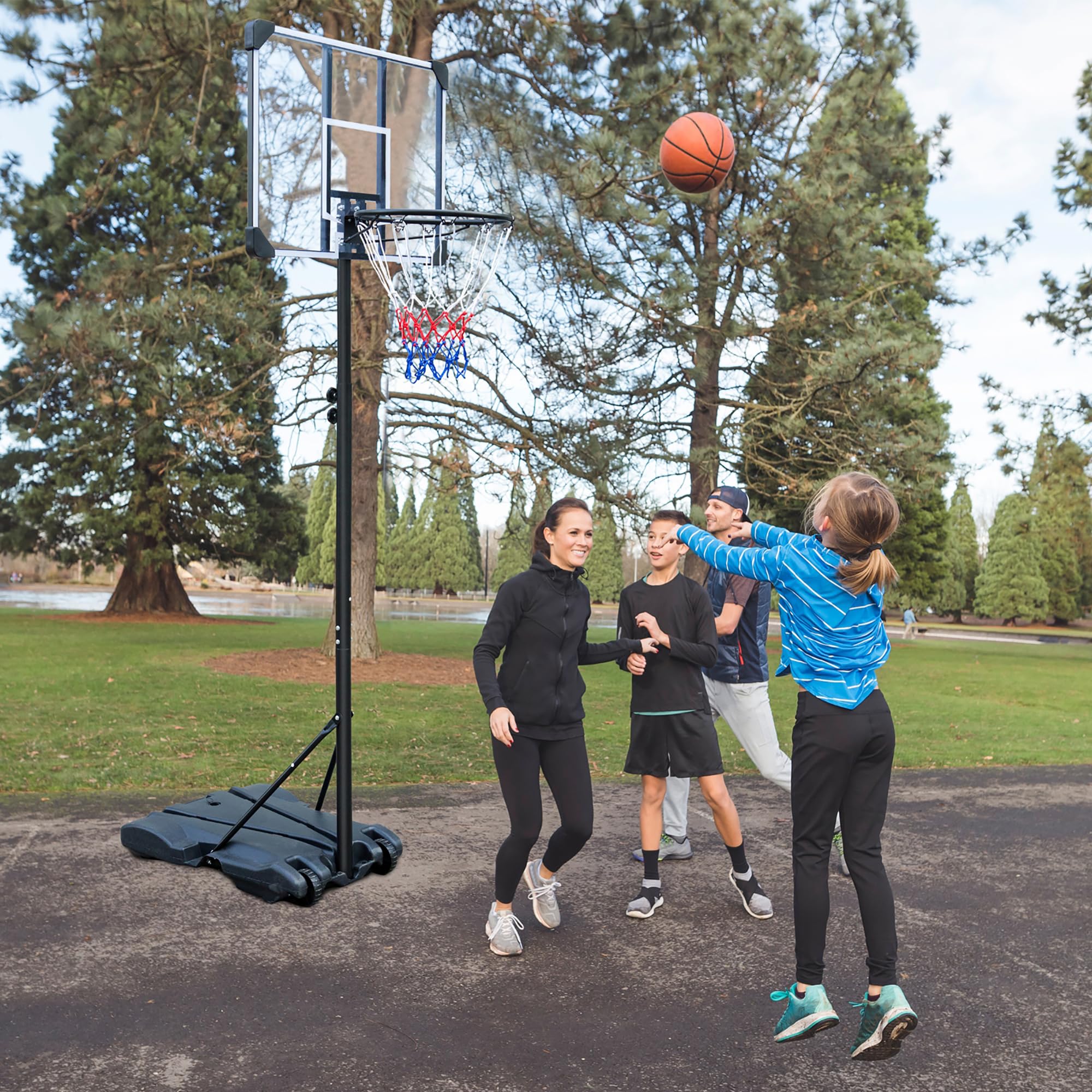 Canasta de Baloncesto Portátil de Acero, Exterior e Interior, Negro