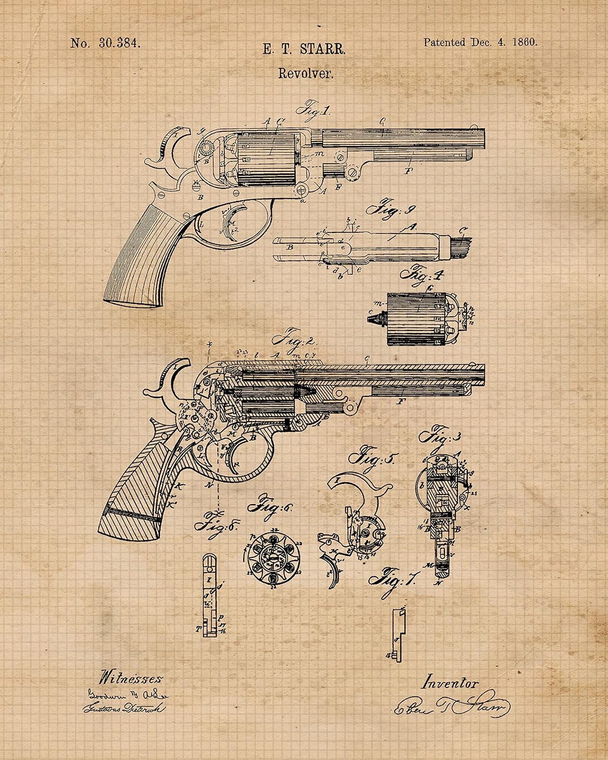 STARS BY NATURE Classic Revolvers Patent Prints, 6 (8x10) Unframed Photos, Wall Art Decor for Home Work Office Firearm Ammo Target Shooting Gears Shop Student Teacher Coach Safety Training Instructor