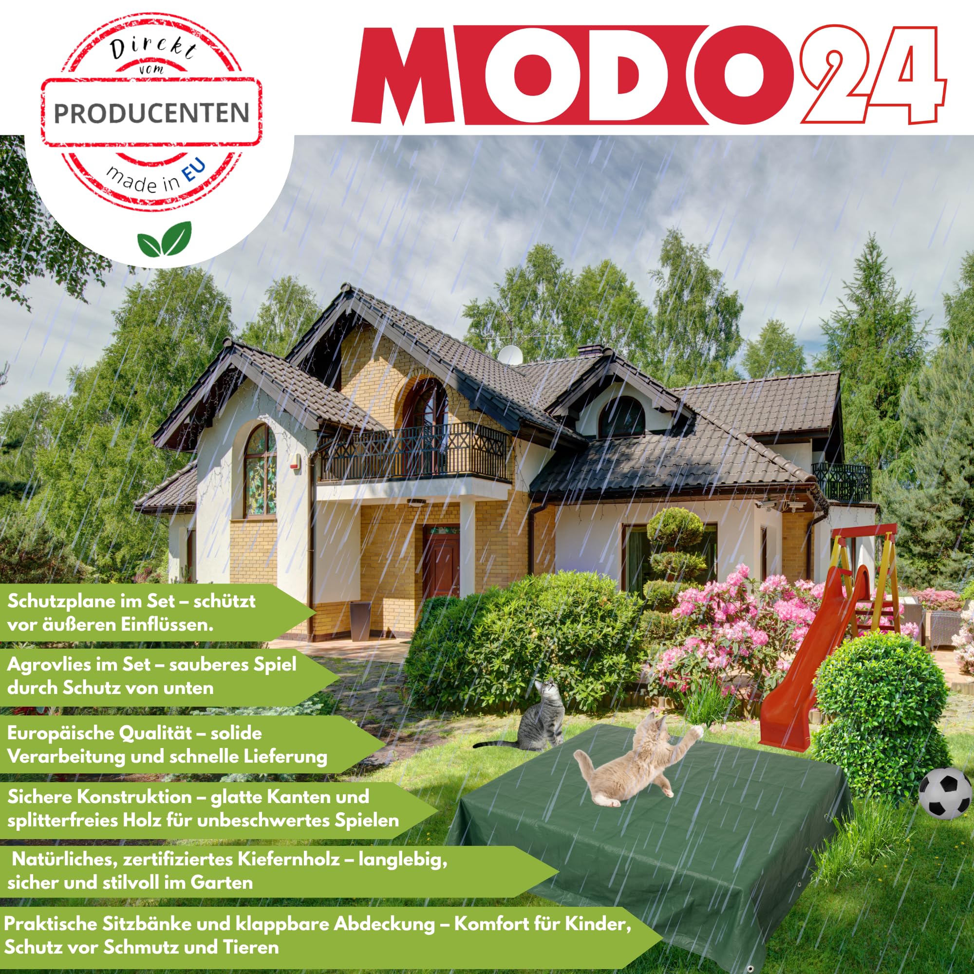 Sandkasten mit Deckel, Sitzbänken und Schutzplane, Holzsandkasten, Gartenspielzeug für Kinder, Sandkasten für Garten, Outdoor Sandkasten, Abmessungen 140x137 cm, Farbe: Grau (imprägniert)