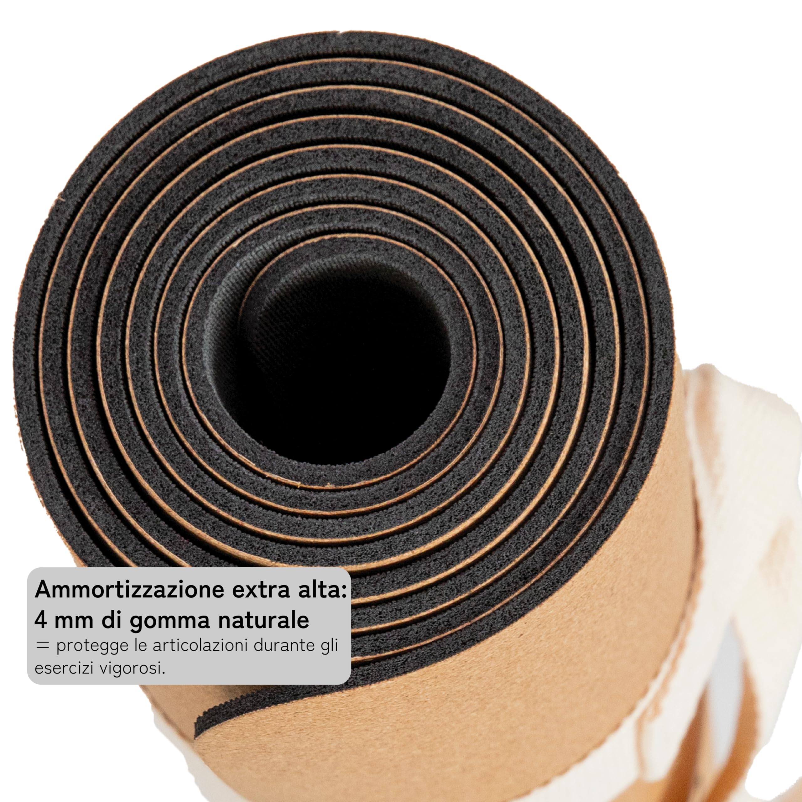 Tappetino yoga sughero premium, 100% naturale: in gomma naturale antiscivolo e sughero, Tappeto yoga extra-largo e spesso (183x66x0,4cm), sostenibile e senza sostanze