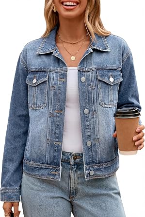 Glamaker Womens Jean Jacket 2026 Casual Basic Trendy Button Down Long Sleeve denim Jacket Coat With Pockets