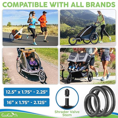 Miniatura 3 de EcoEarth Reemplazo de neumáticos de tubo interior, dos de 16 pulgadas x 1.752.125 y uno de 12.5 pulgadas x 1.752.25 para cochecito de correr,