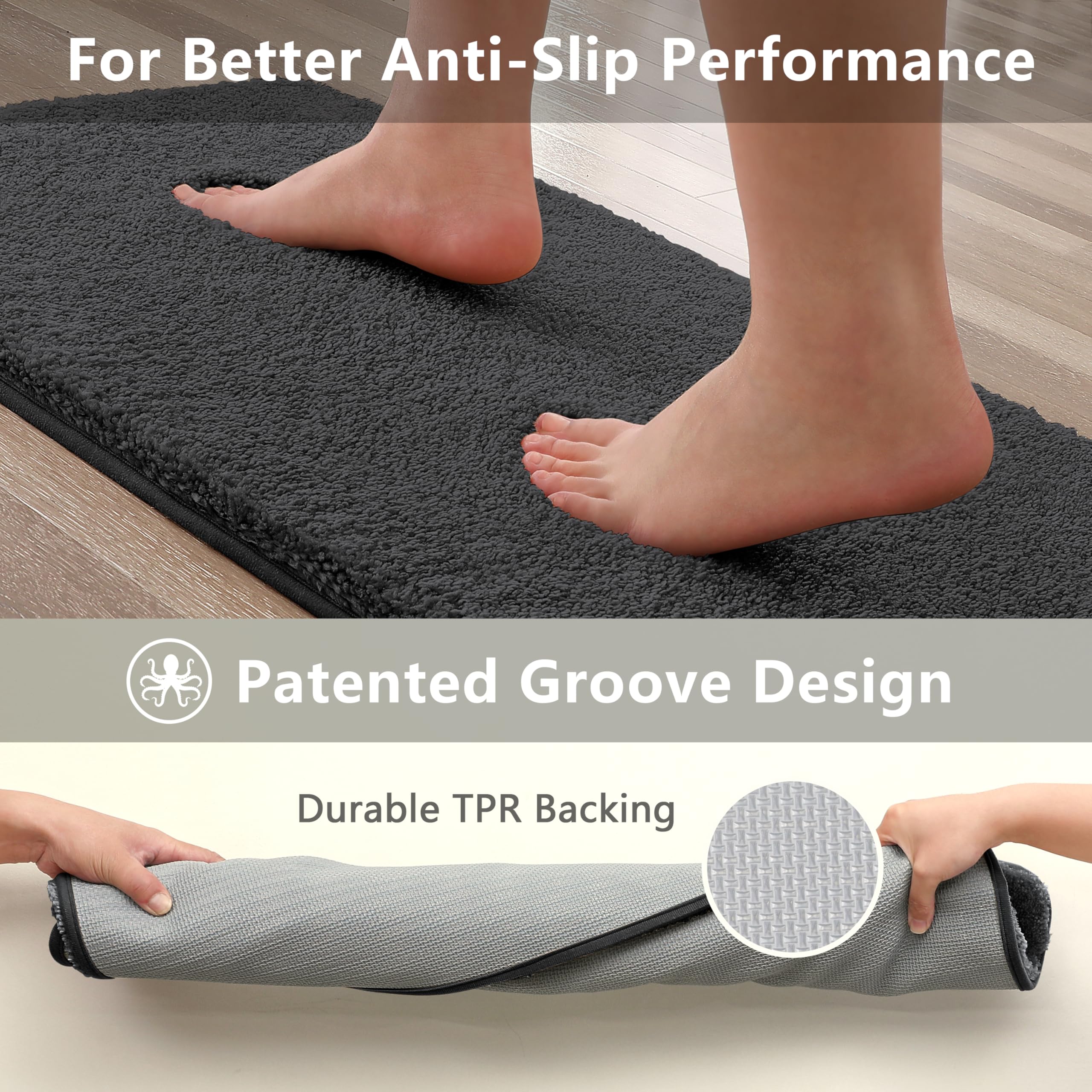 VANZAVANZU Non Slip Bath Mat, Threefold Lifespan, Super Soft Absorbent, Black, 50 x 80cm - Image 3