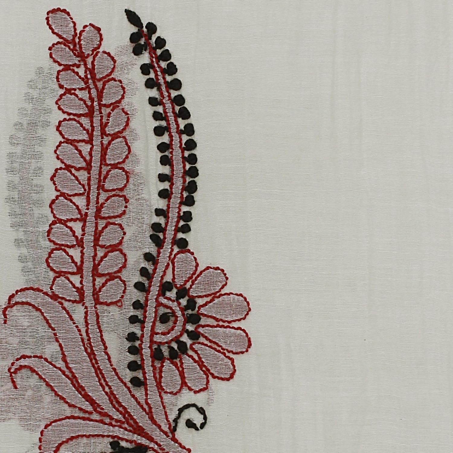 NOVICA Artisan Handmade Cotton Silk Blend Shawl in Champagne Wine from India Accessories Shawls Ivory Red Embroidered Floral Block Print ' Chikan Flowers in Wine'