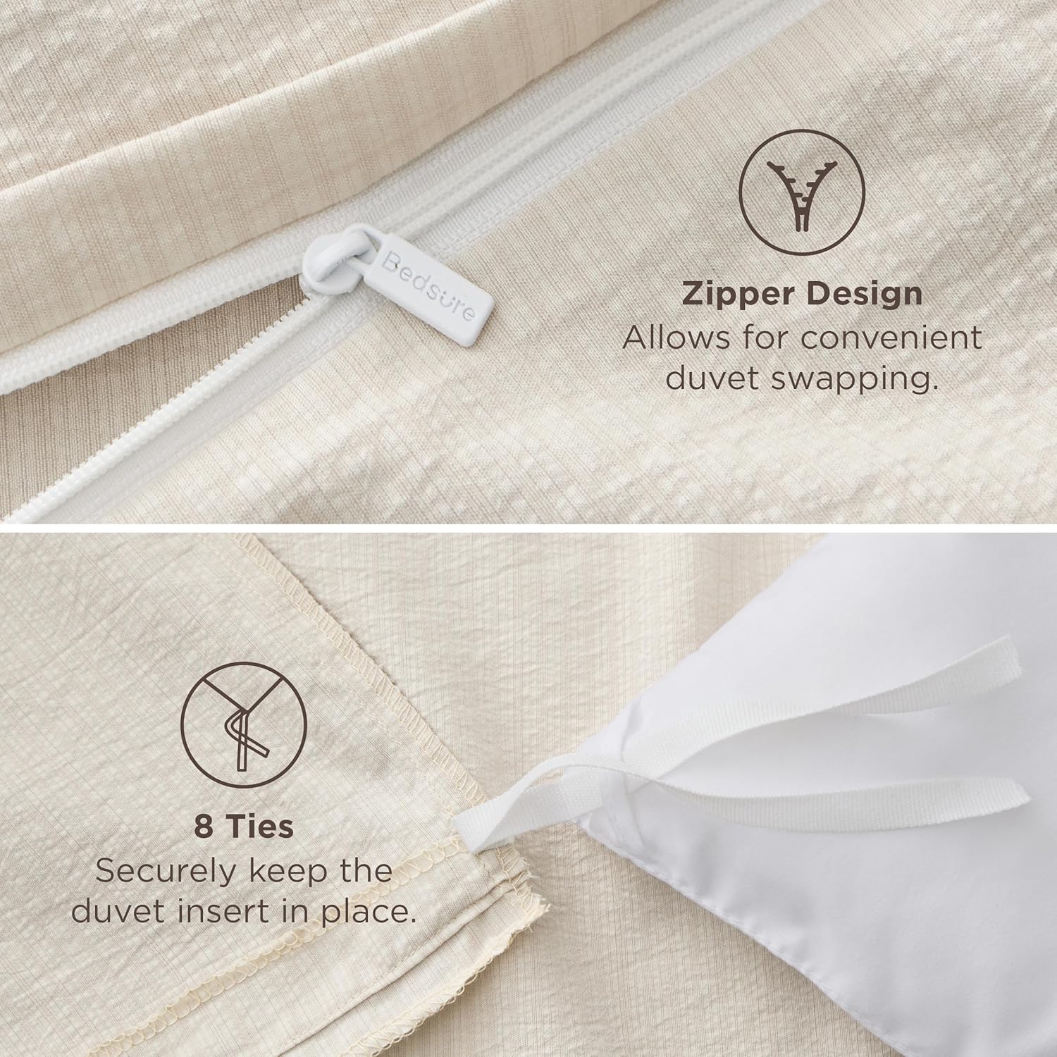 Bedsure Textured Duvet Cover King Size - Cotton-Like Polyester Jacquard Duvet Cover Set for All Seasons - 3 Pieces Soft Bedding Set with 2 Pillow Shams, NO Comforter (Beige, King, 104" x 90")