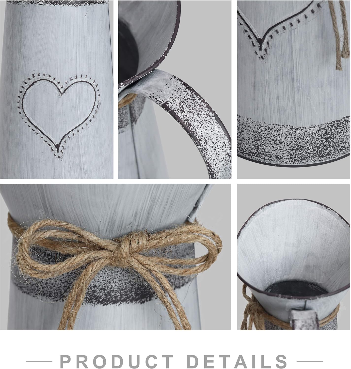 Soyizom Vintage French Pitcher Vase Galvanized Metal Rustic Vases for Dried Flowers,Farmhouse Decorative Pitchers Rustic Watering Milk Jug Vases for Kitchen Home Fireplace Country Decor-11''H Pitcher - Image 5