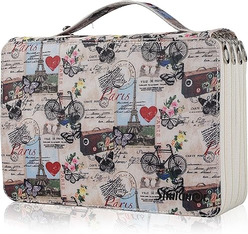 Miniatura 1 de Shulaner Estuche para lápices de colores con cierre de cremallera de gran capacidad con patrón de mariposas y bicicletas, bolsa de lápices de nailon