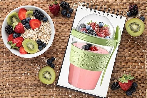 Miniatura 7 de GanoOne Breakfast On the Go - Tazas de yogur para llevar y llevar con cobertura de cereales o avena, recipiente portátil de cereales de yogur Lux