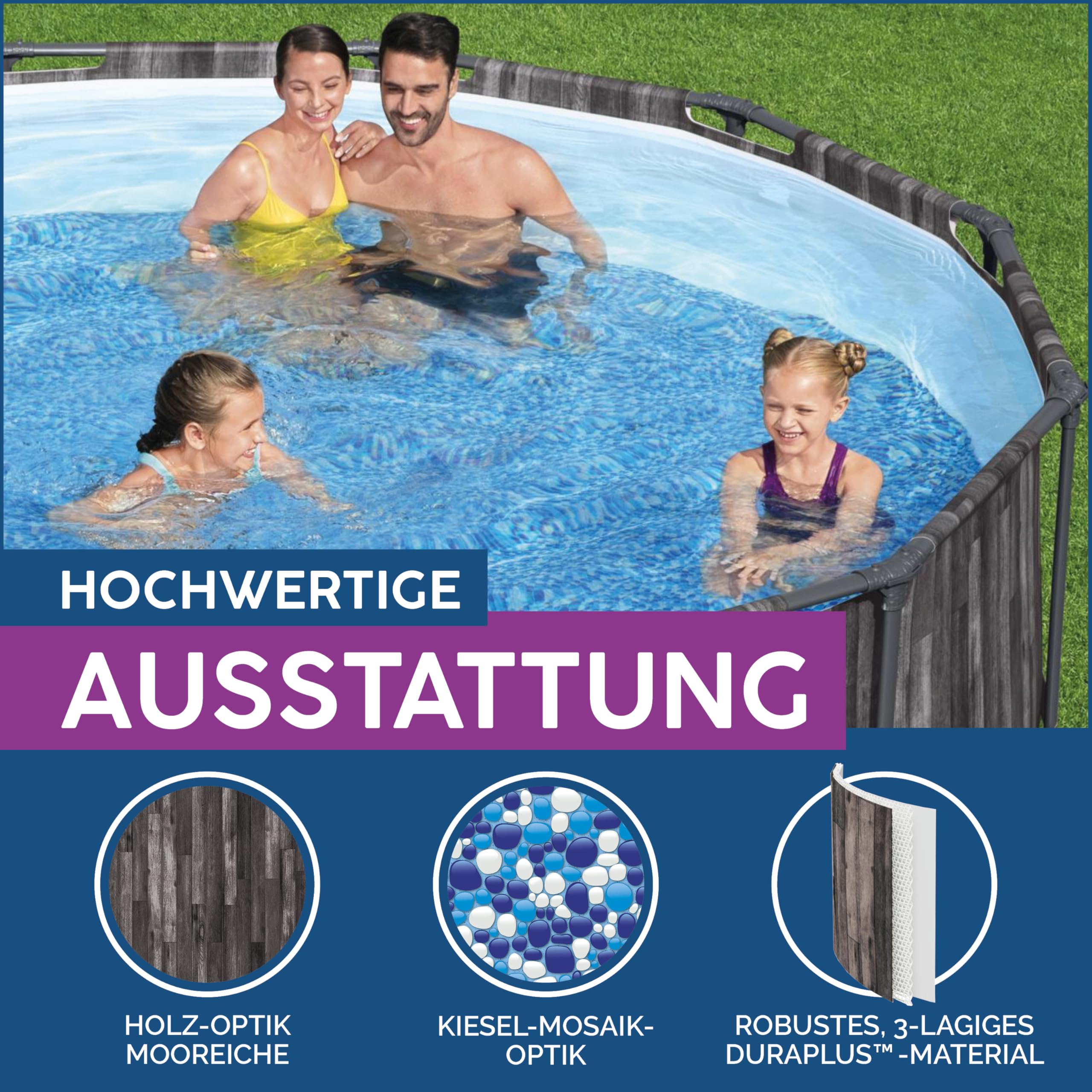 Bestway Steel Pro MAX - Set per piscina con pompa filtro, Ø 366 x 100 cm, effetto legno (quercia), rotondo