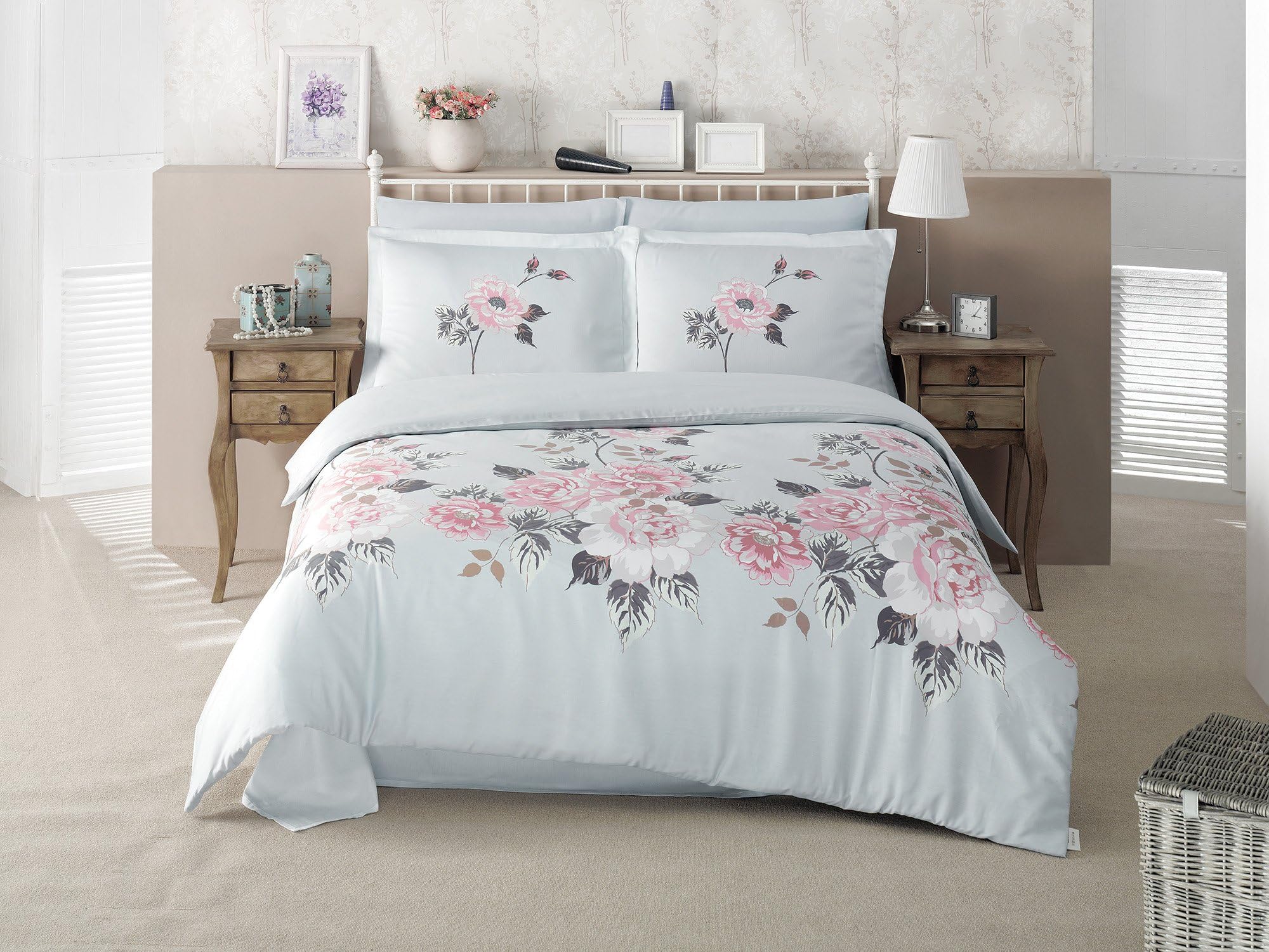 ZIRVEHOME Bedding Set Including Duvet Cover 200 x 220 cm / 2x Pillowcases 80 x 80 cm Rosemary V1 Cotton Satin