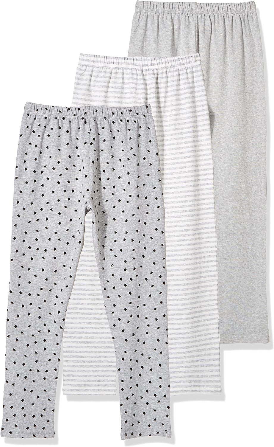 Kid Nation Girls' 3 Pack Casual Cotton Stretch Solid + Stripe + Printed Legging XL Gray 