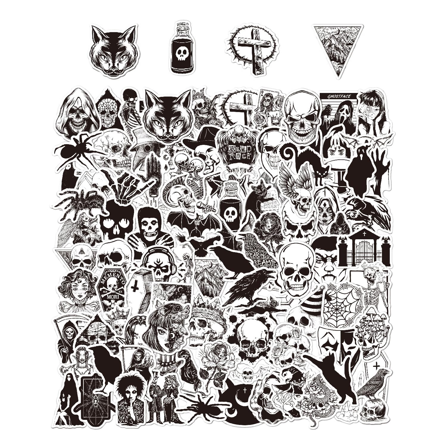 100 Gothic Style Dark Stickers, DIY Decorative Vinyl Waterproof Self-Adhesive, Black and White Set for Bags and Computers