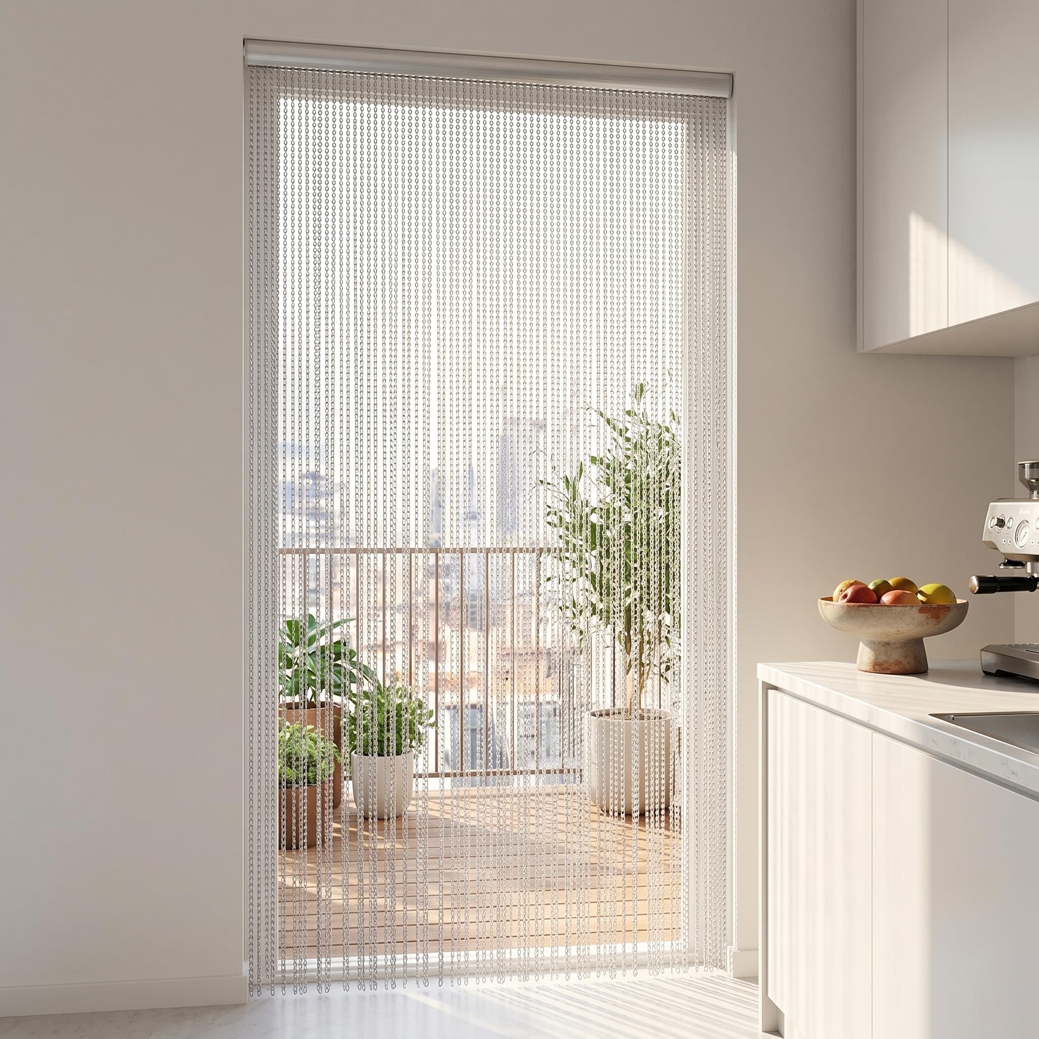 Rideau à Chaîne pour Chambre, Bureau, Magasin, Décoration - Rideau à Chaîne en Aluminium argenté - Prévient les Insectes et les Moustiques - Assure la Circulation de l'air -