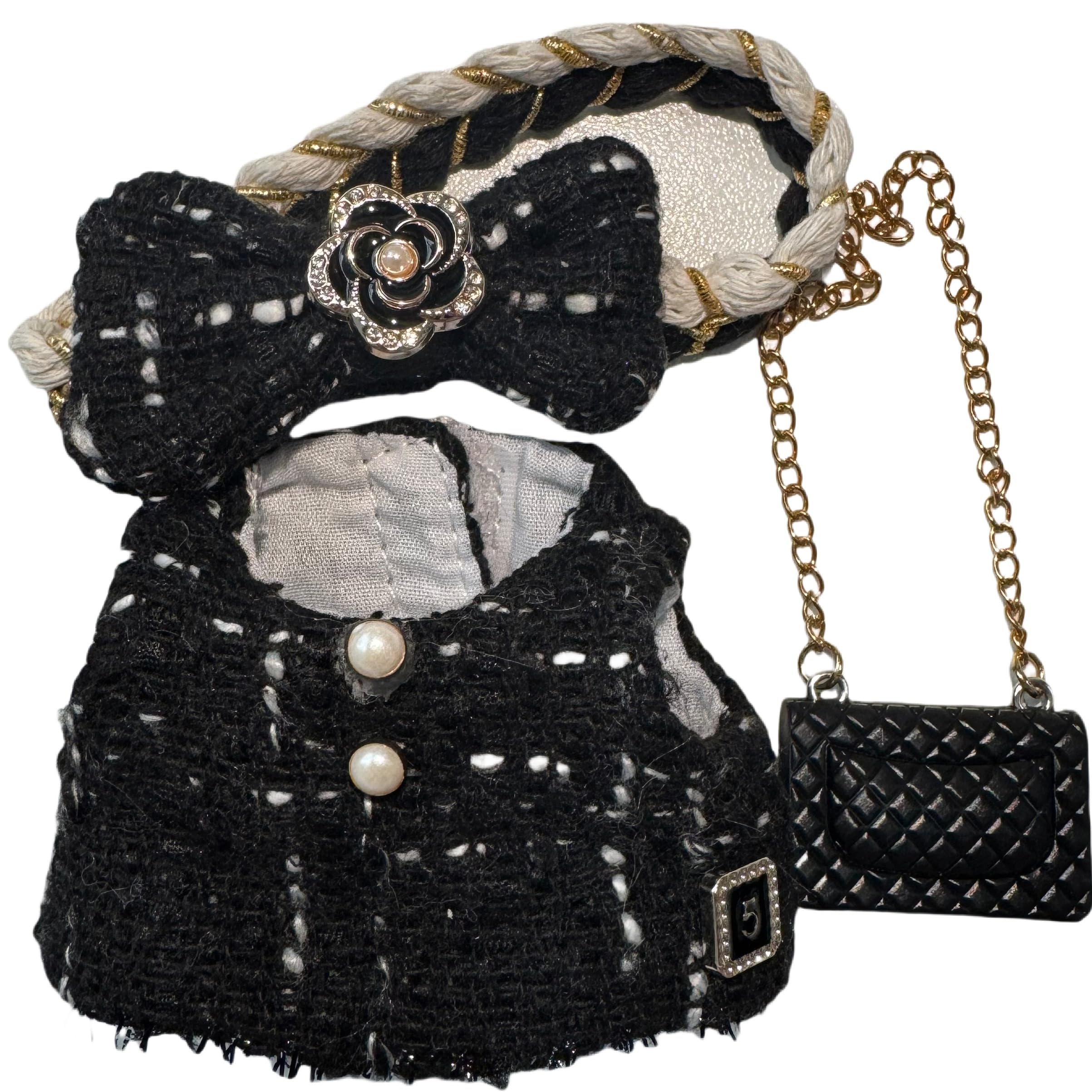 ALTRJO Designed for Labubu Clothes, Luxury Chic Series for 17cm Labubu, High-End Fashion Doll Clothes for Labubu Accessories (NO Doll) (Black Dress+Hairband+Bag)