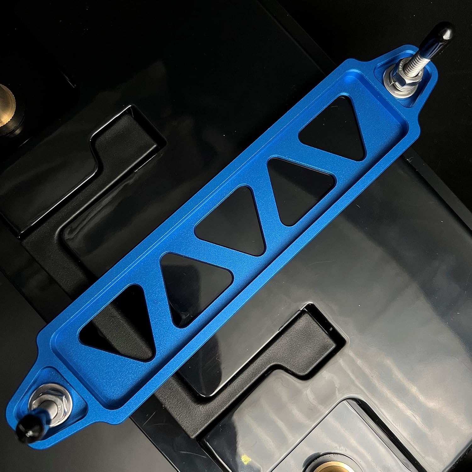 ARONOVA Battery Hold Down Sets,With Billet Aluminum Battery Tie Down Bracket And 18-8(304) Stainless Steel J bolts (Blue, 10 inch bolts)
