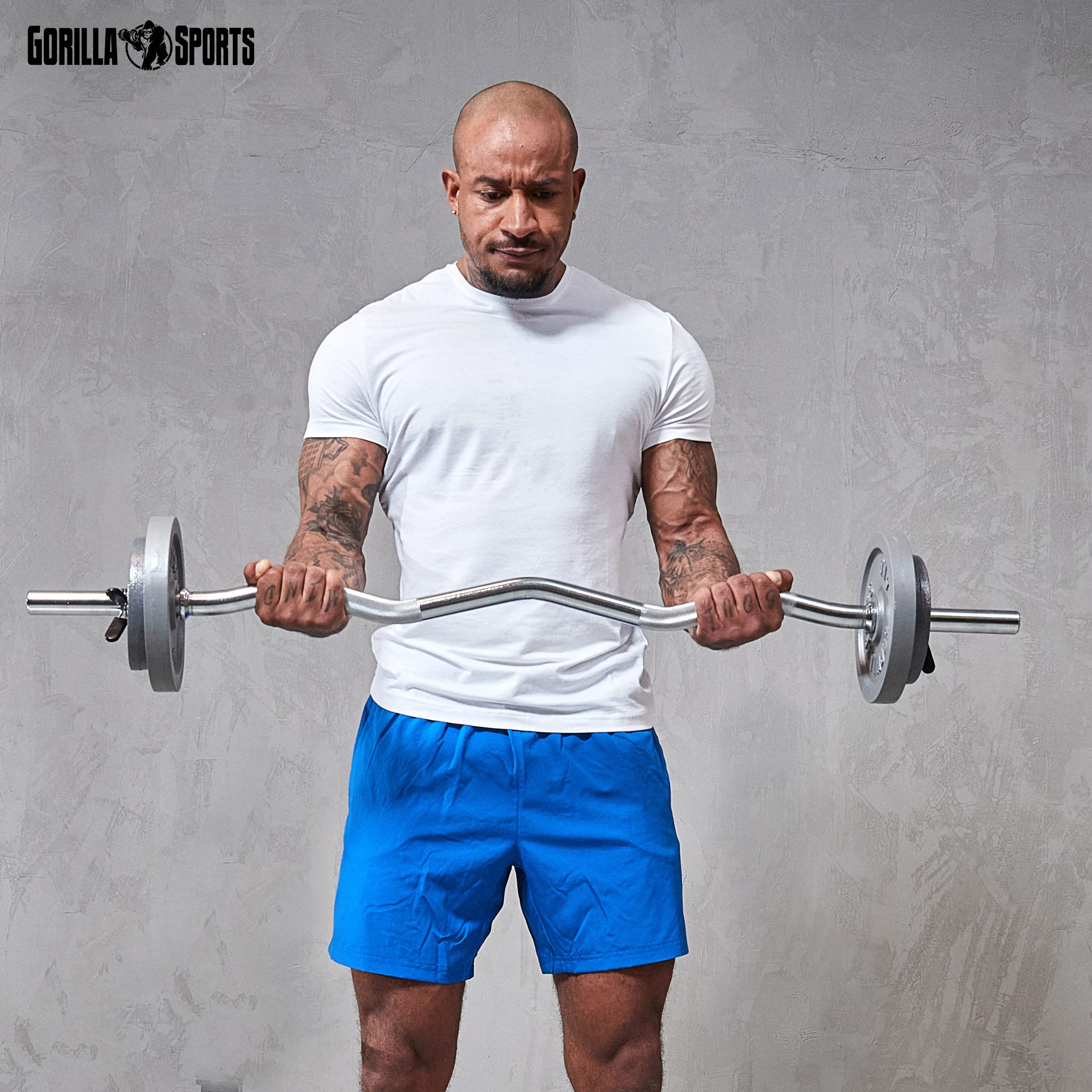 Gorilla Sports Barre d'haltères Curl chromé 120 cm avec Fermetures à Ressort Conforme à la Norme Standard dans Le domaine de la Musculation, du Culturisme et du Fitness