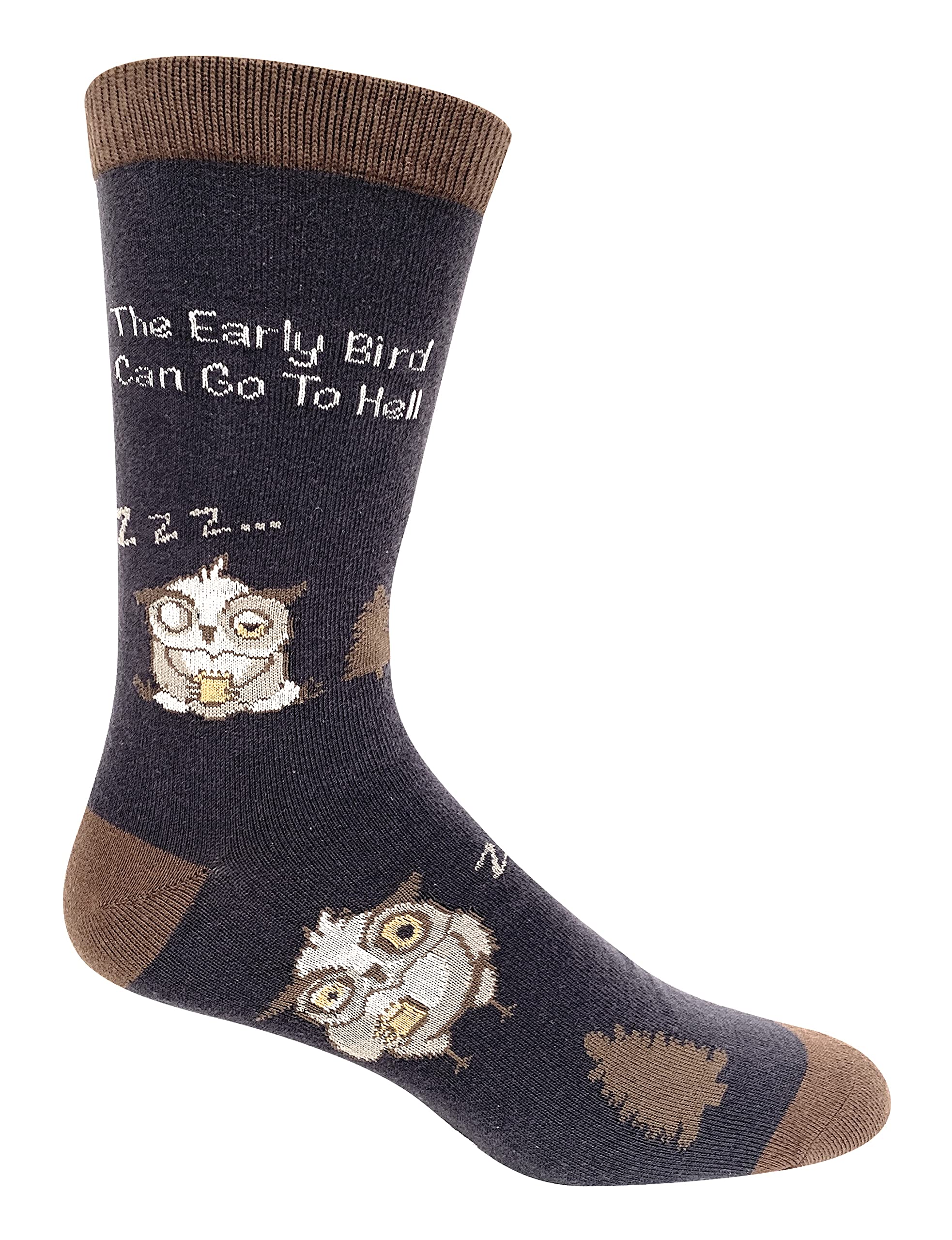 "The Early Bird Can Go to H#ll" Anydaze Men's Crew Socks, Combed Cotton & smooth toe