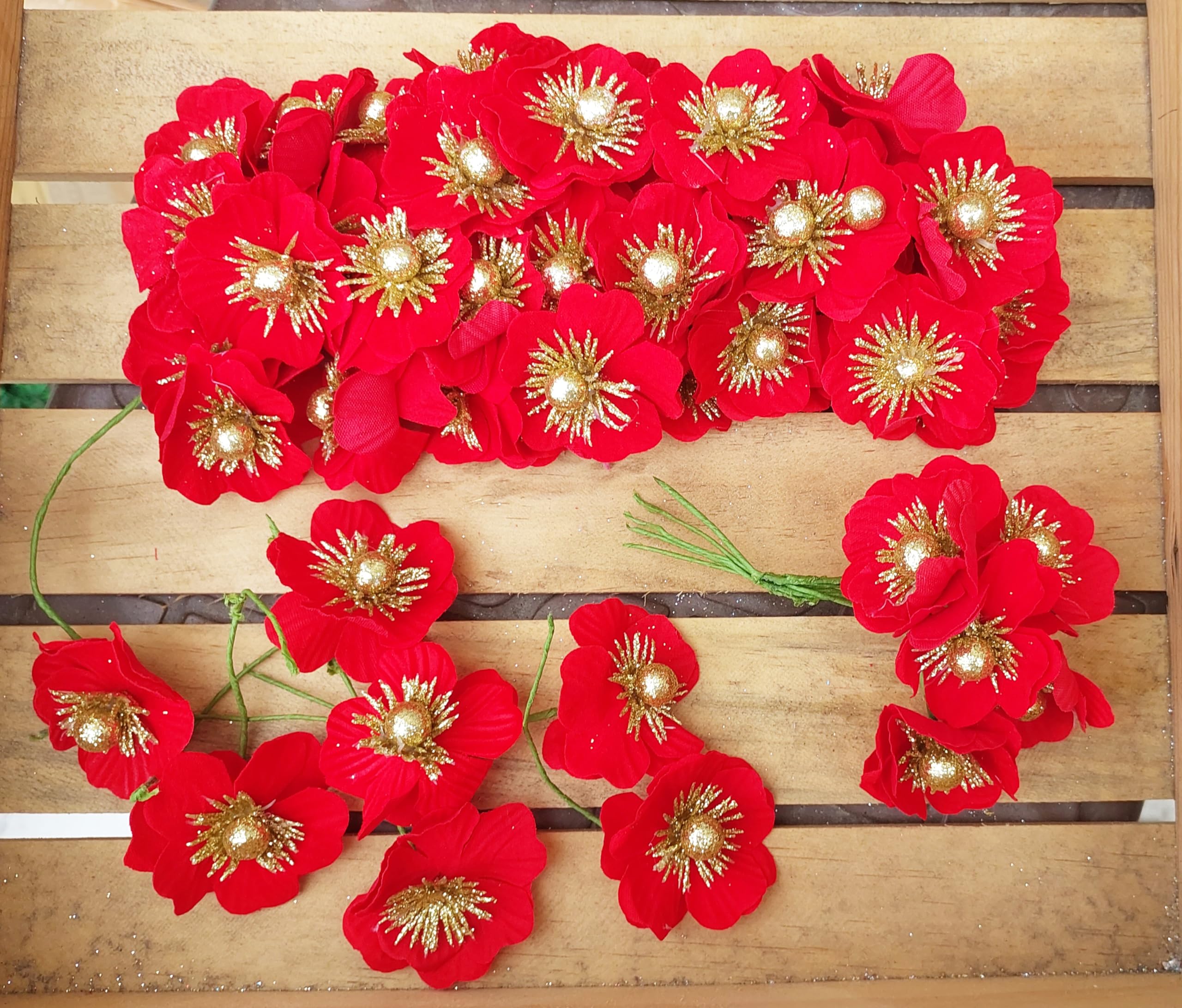 Forty Wings 12 Pcs Small Minin Red Golden Artificial Christmas Poinsettia Flowers Christmas Tree Decoration Item,Christmas Decoration Item,Flower for Christmas Decoration Christmas Wreath Garland