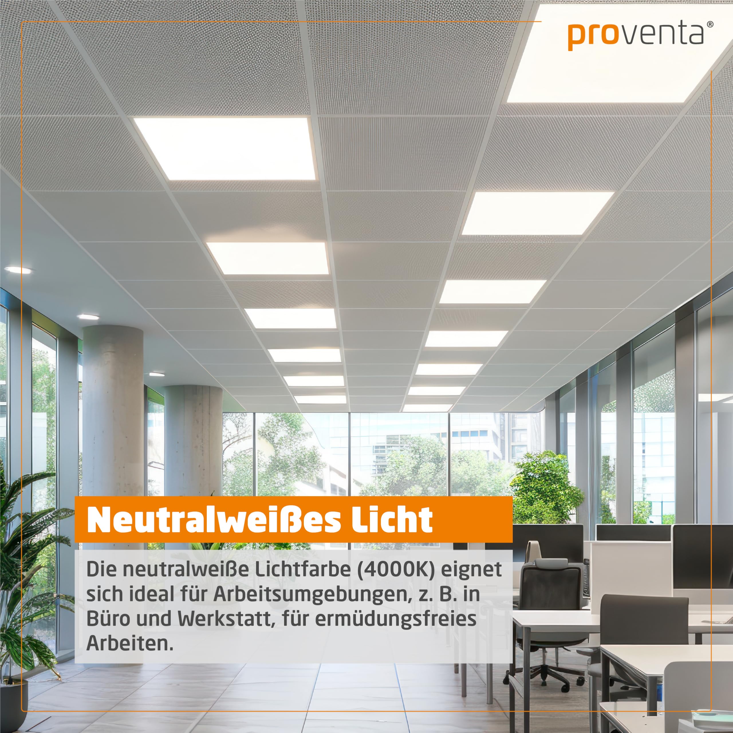 Proventa LED-Panel 25W 4250lm 62 x 62 cm neutralweiß Deckenpanel Rasterleuchte Sparpack 2 Stück