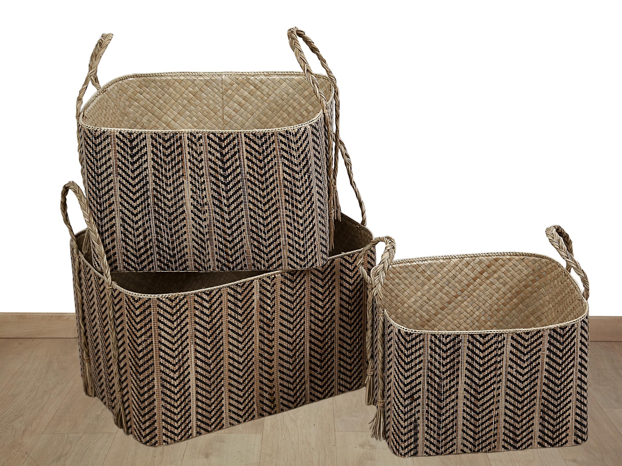 Set de 3 boîtes en fibres naturelles tressées pour rangement maison