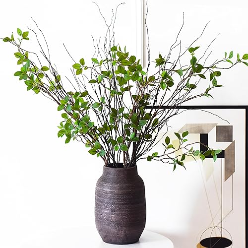 10 ramas de sauce rizado realistas mezcladas con tallos de vegetación artificial, 30.7 pulgadas falsos y flexibles, enredaderas/tallos vintage,