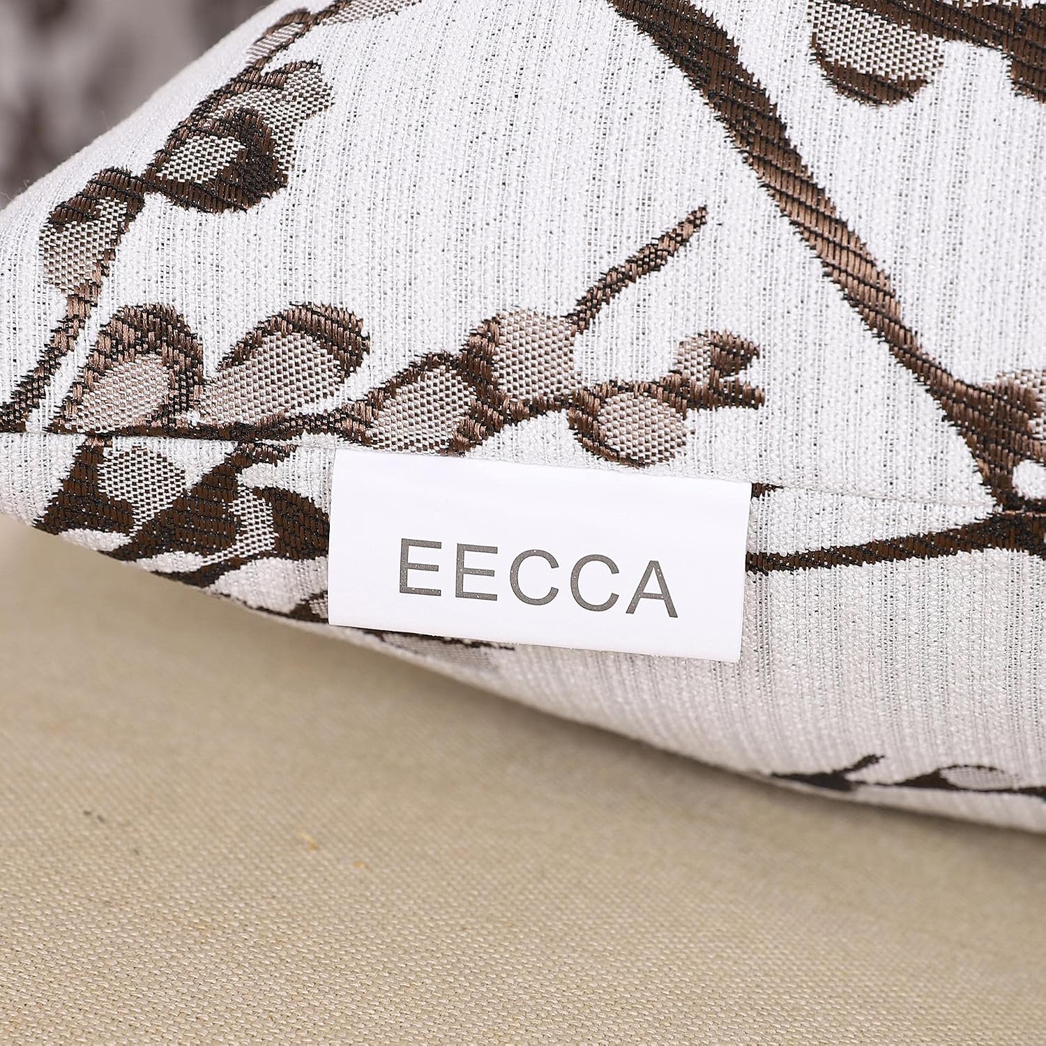 EECCA 2-Pack Microfiber Linen Textured Background Jacquard Rectangle Throw Pillow Cover Decorative Pillow for Bedroom Living Room Cushion Cases Bed Sofa,Brown,12x20 Inches
