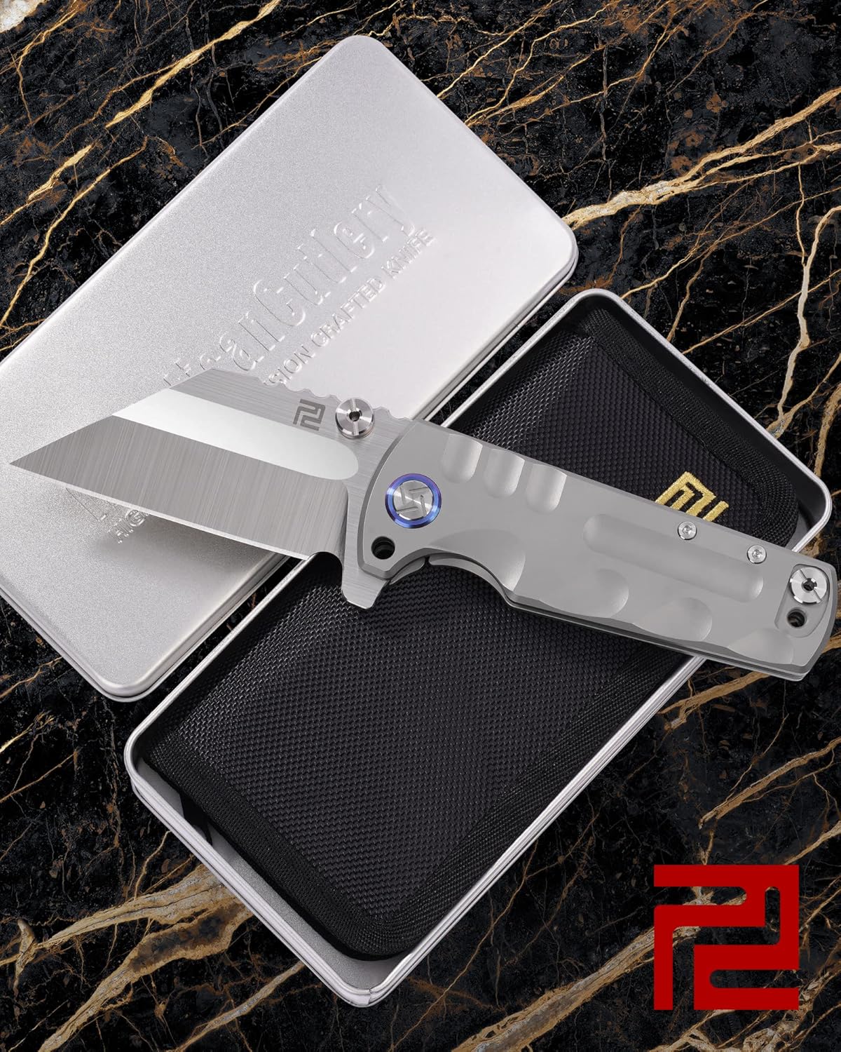 ARTISANCUTLERY Tactical Knife Proponent Folding Knife S35VN Steel Blade with Aviation Grade Titanium Alloy Handle Fixed Blade EDC Knife for Hunting,Camping and Outdoor 1820G Silver