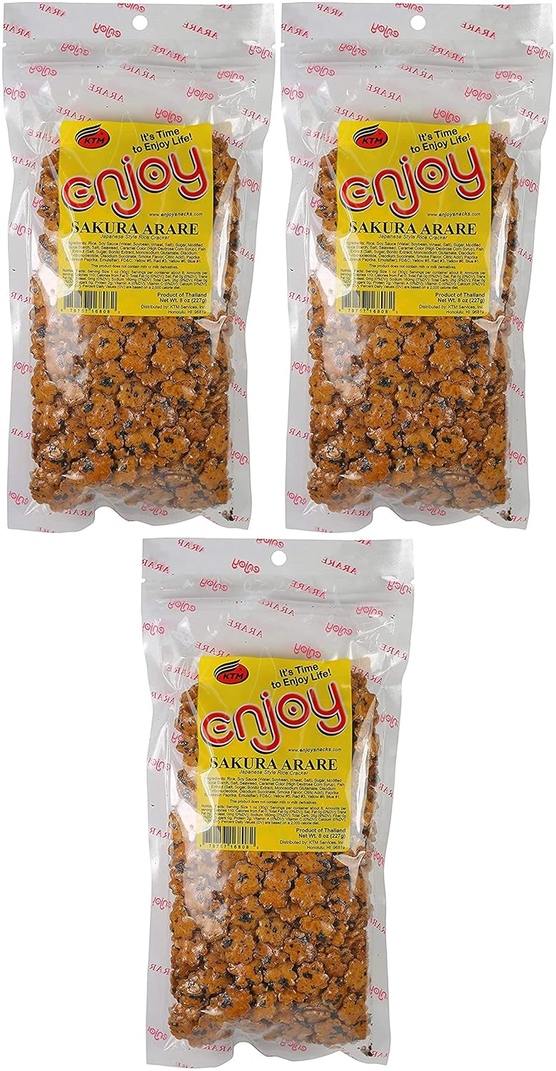 Enjoy Sakura Arare Rice Crackers, 8 Ounce Pack of 3