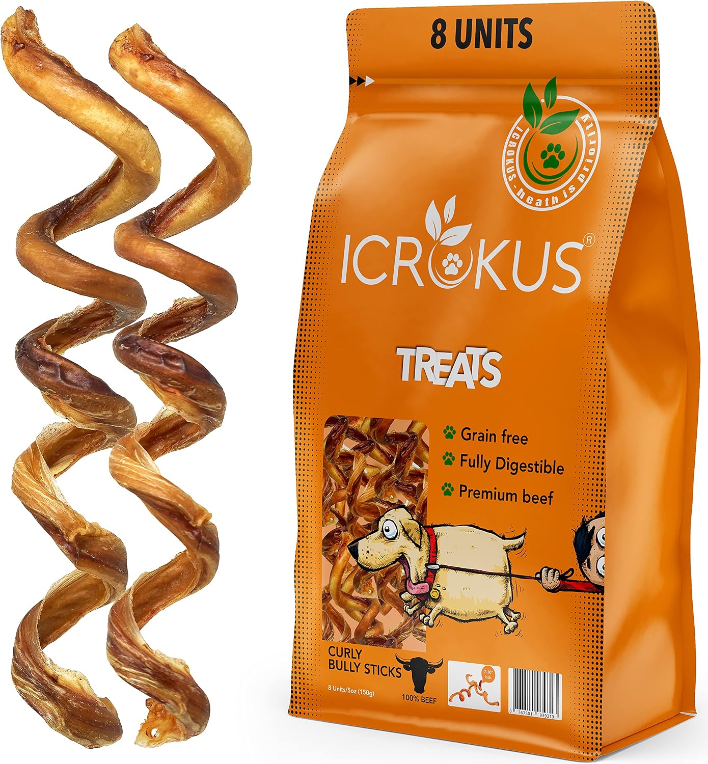 ICROKUS Curly Bully Sticks for Dogs - 100% Natural 7-10 Inch Beef Pizzle Sticks - Long-Lasting Dog Chews - High-in-Protein, Low-in-Fat…