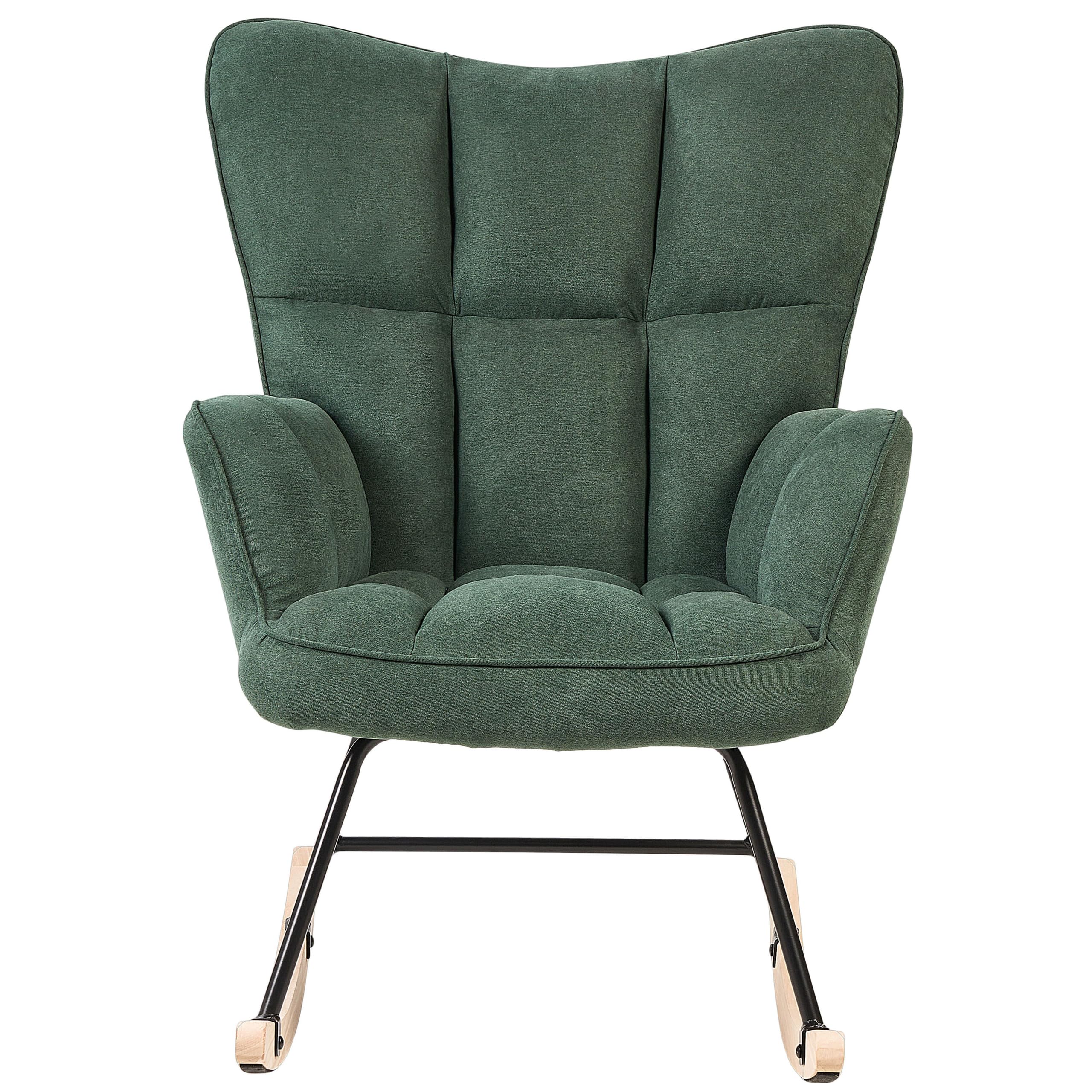 Beliani Fauteuil à Bascule Moderne en Tissu Polyester Vert Foncé et Pieds en Bois Oulu