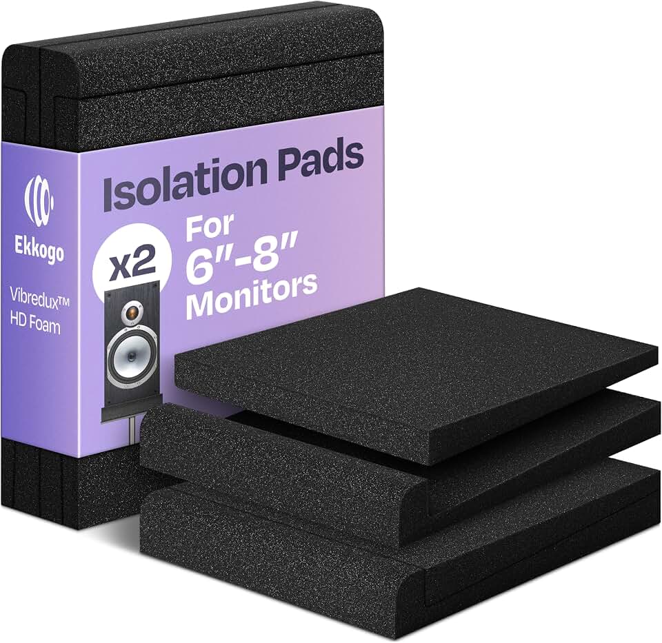 Par de Almofadas de Isolamento para Monitores de Estúdio Espuma Acústica Premium Ideal para Alto-falantes de 6.5-8 Polegadas Melhorada com Espuma Vibredux HD para Isolamento Superior