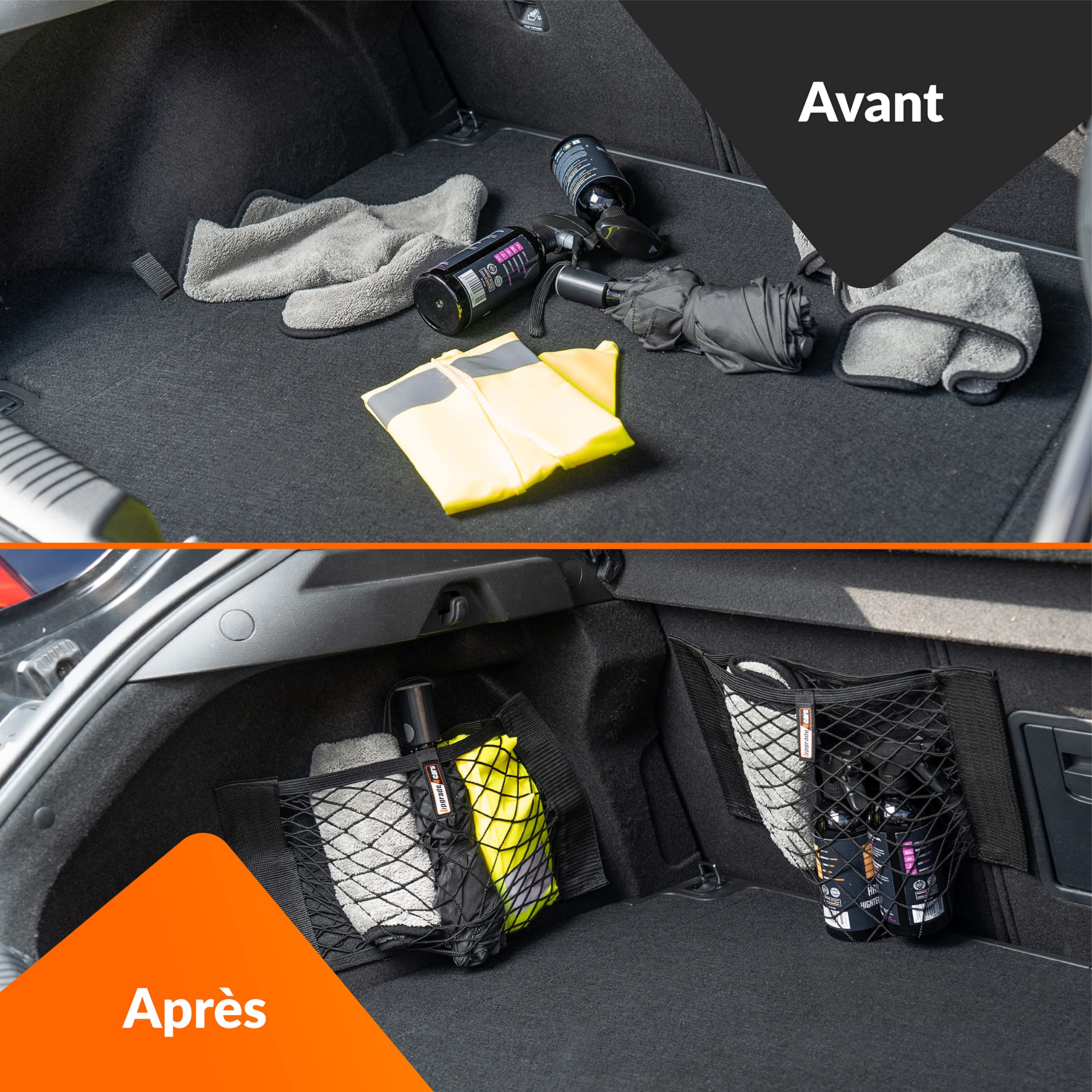Upgrade4cars Filet Coffre de Voiture | 4 Filets élastique de Rangement Universel 40 x 25 cm | Accessoires Intérieur Gadget