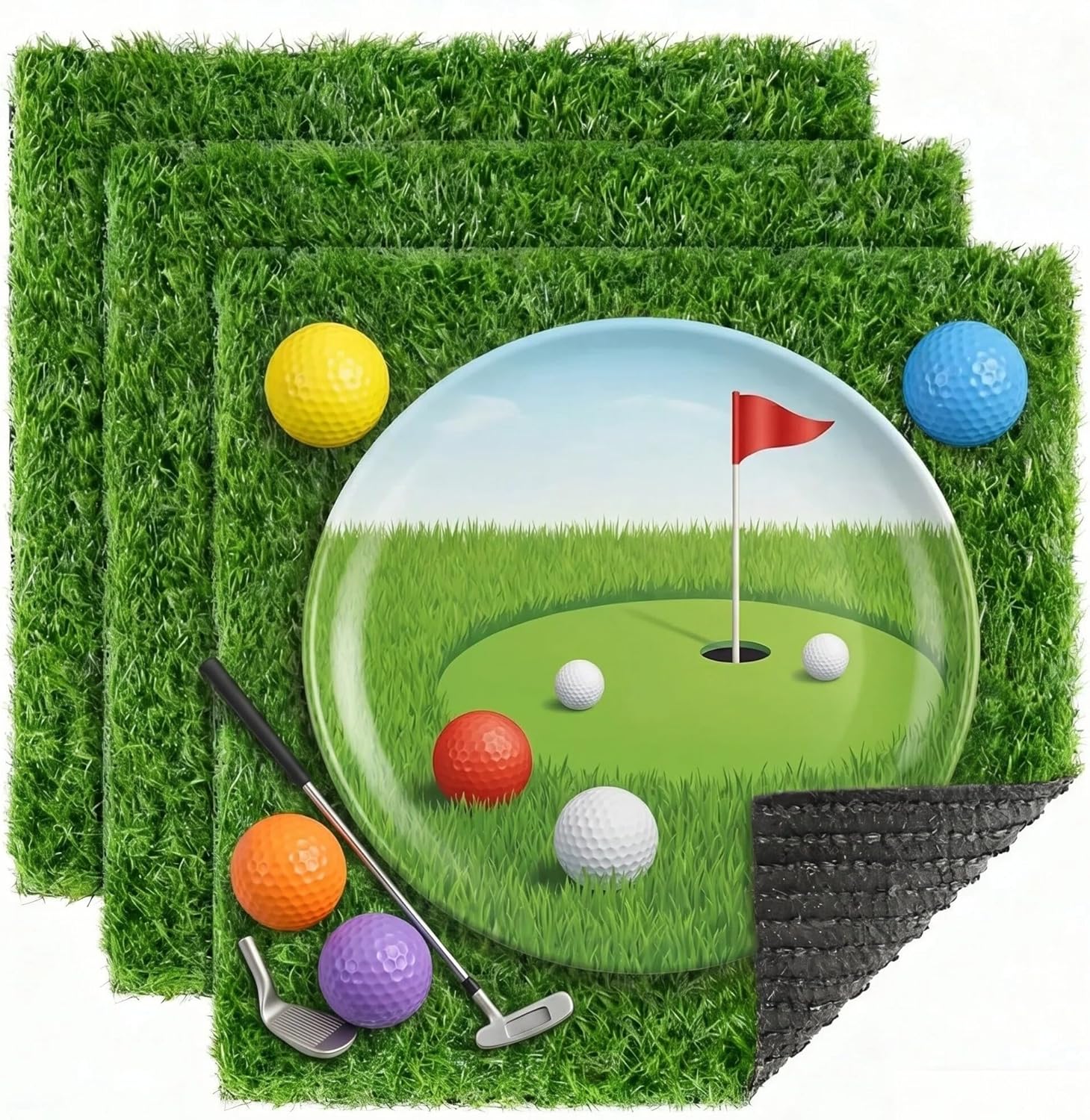 XLX TURF 3-Pack 12x12 Artificial Grass Mats - Realistic Fake Turf Squares for Golf Parties, Chicken Coops, DIY Crafts & Pet Areas