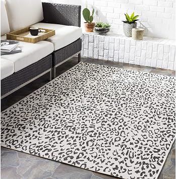 Livabliss Esperanza Leopard Outdoor Area Rug,2 x 211",Black/White