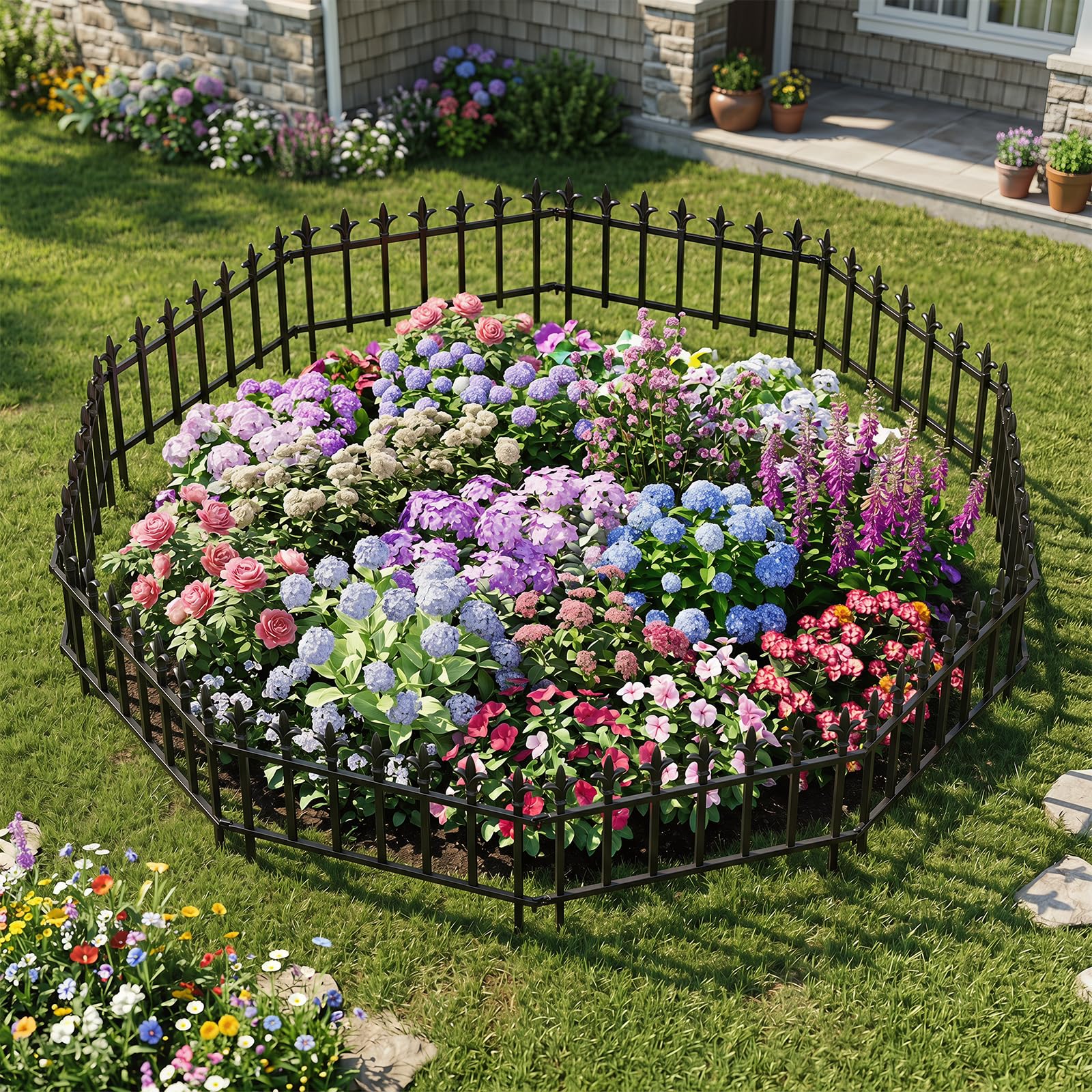 COSTWAY 10 Stück dekorativer Gartenzaun, Zaun Garten, 56cm(B) × 44cm(H)