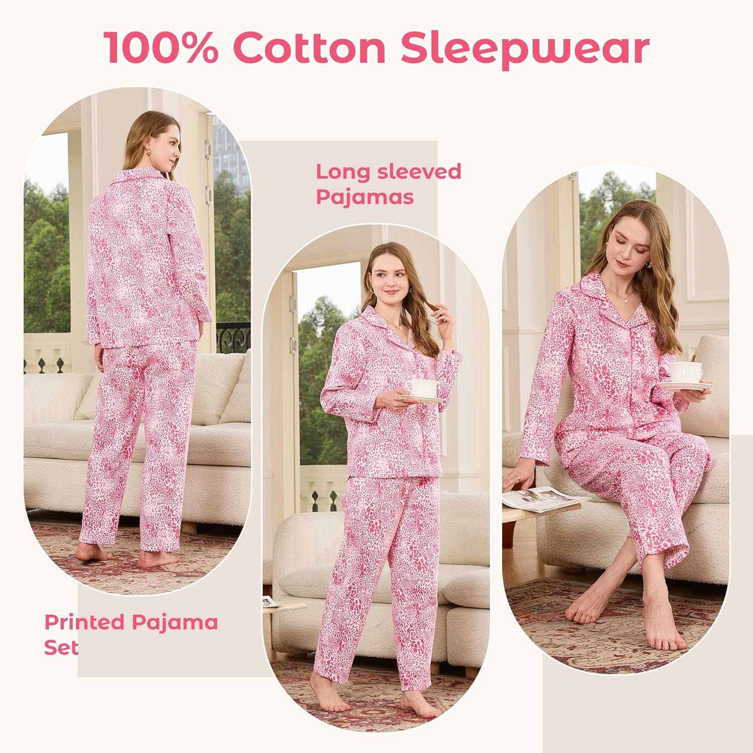 HEARTNICE Women's 100% Cotton Long Sleeve Pajama Set, 2-Piece Cozy Flannel Print PJs Button Up Ladies Sleepwear - Image 5