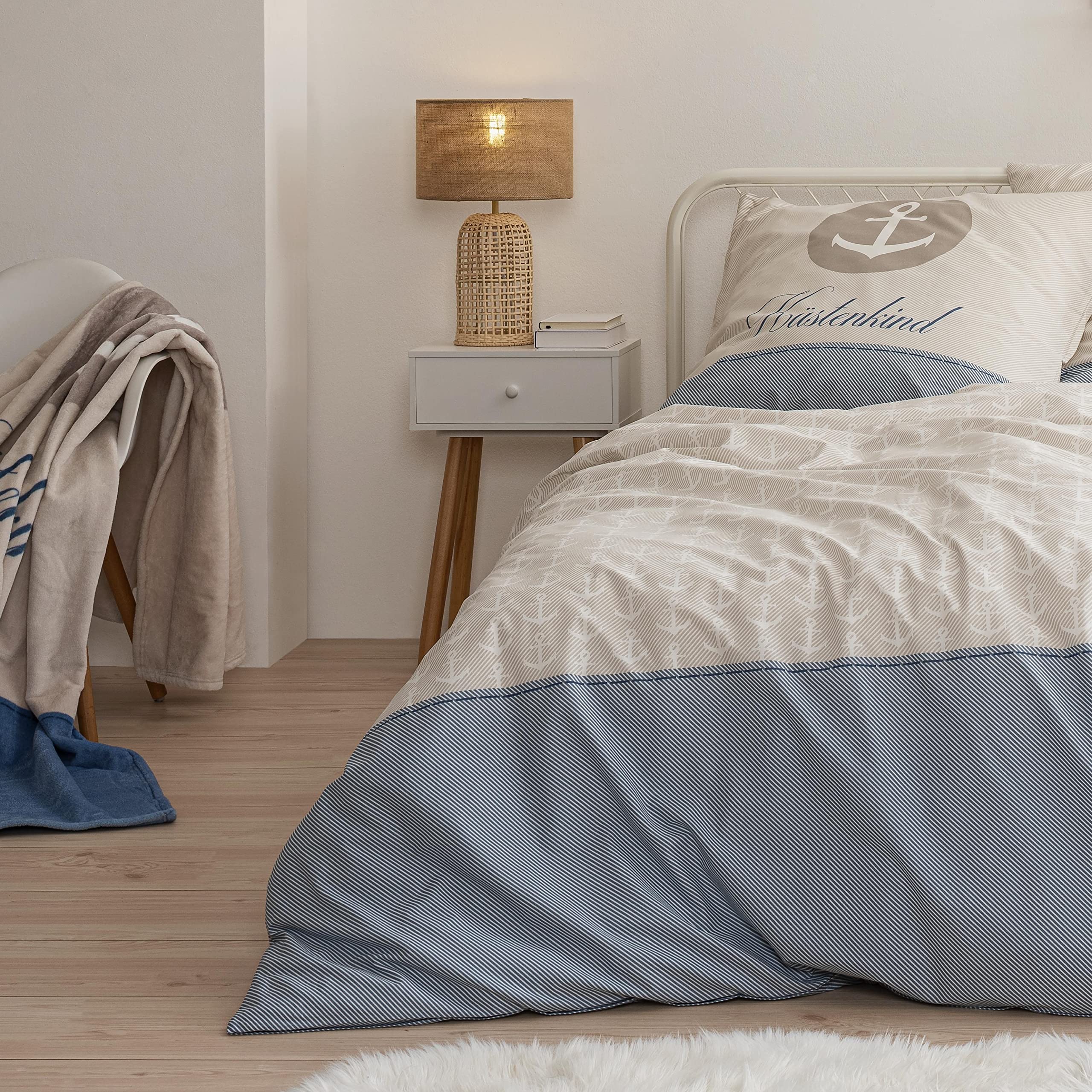 Anker Bettwäsche 135x200 · Bettwäsche-Set · Partner-Bettwäsche · KÜSTENKIND · Kissenbezug 80x80 + Bettbezug 135x200 cm - 100% Baumwolle · 4-teilig